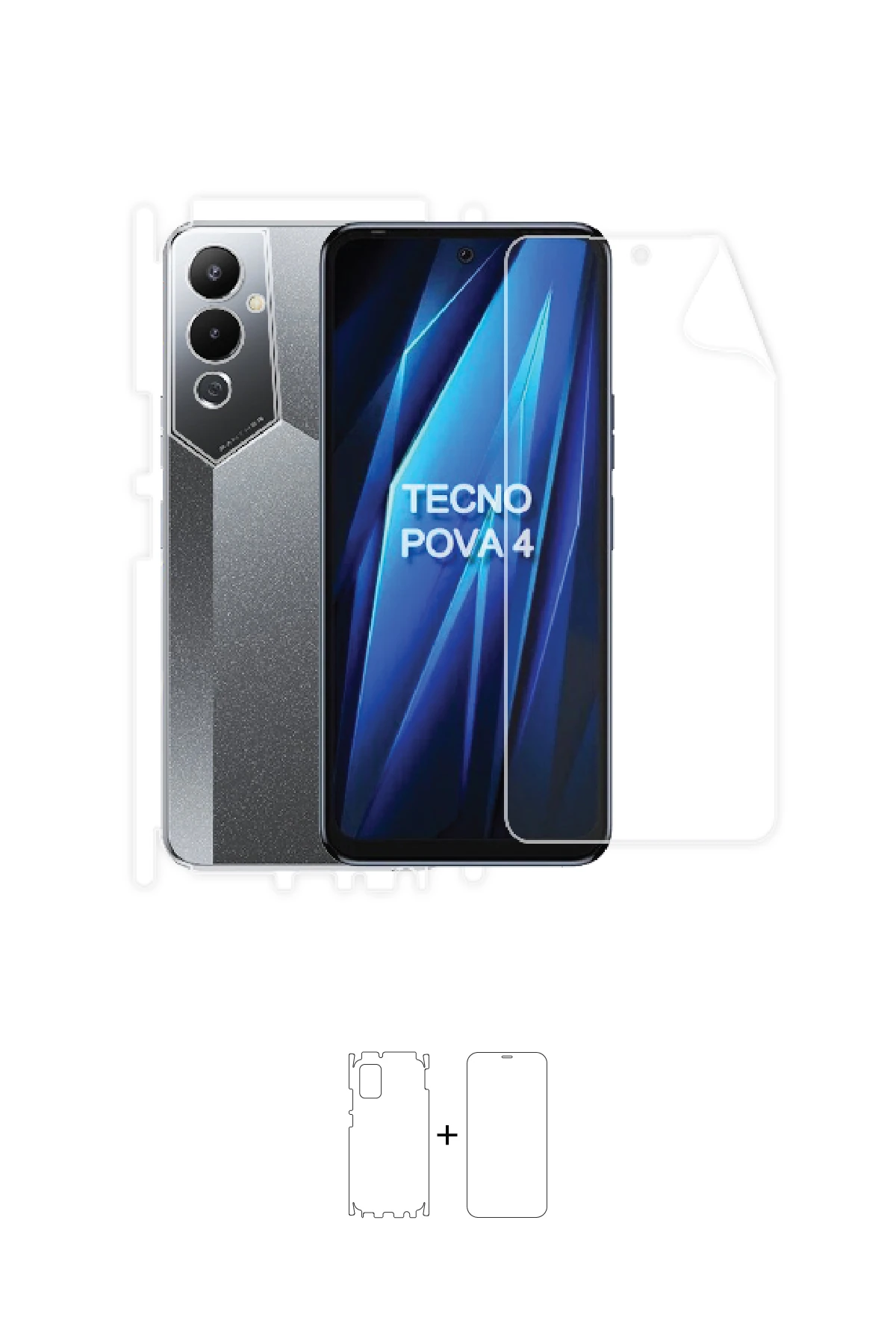 Tecno Pova 4 - Fullbody Koruyucu Parlak Şeffaf Poliüretan Film (150 micron)