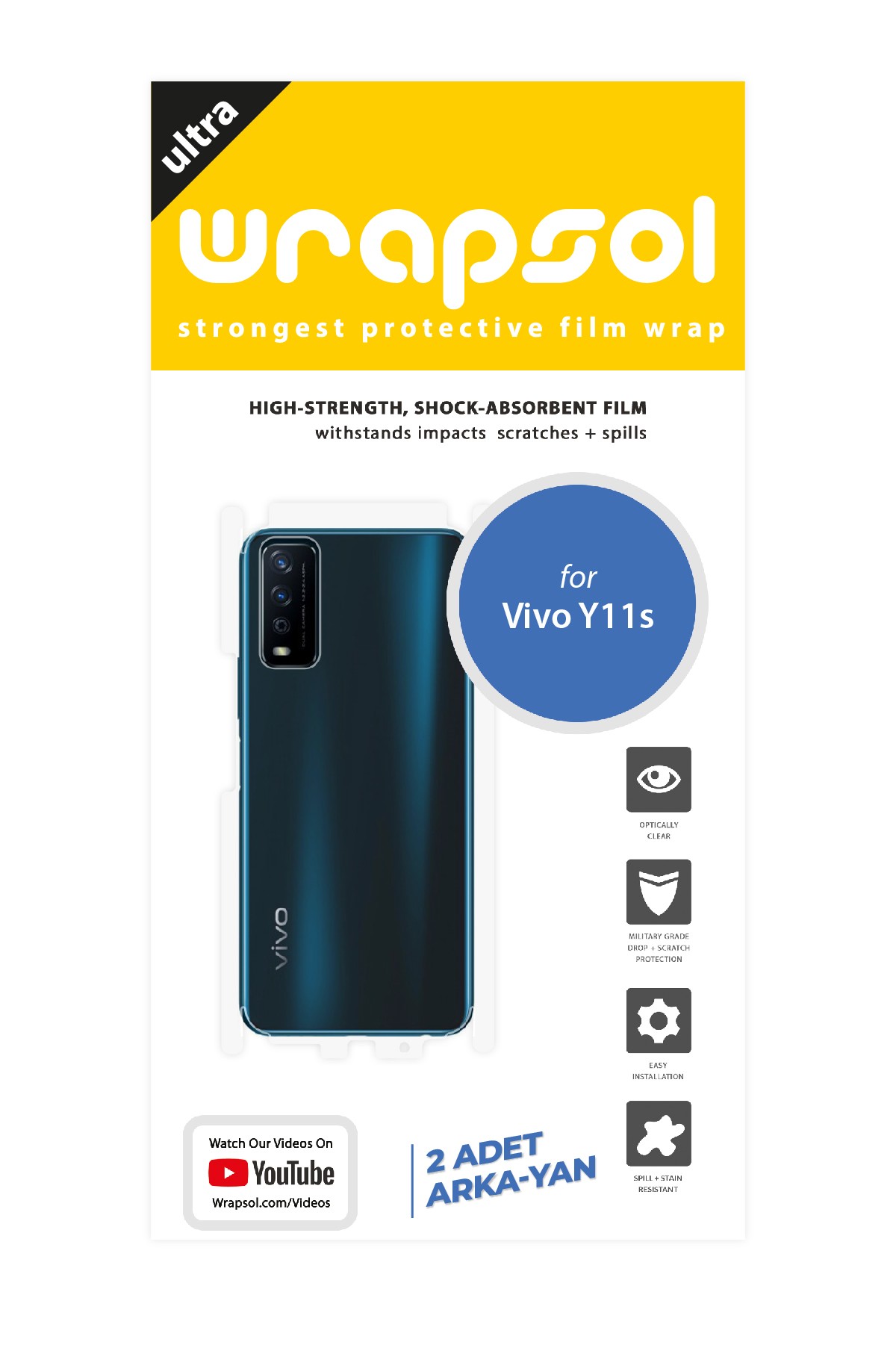 Vivo Y11s - Arka/Yan Koruyucu Parlak Şeffaf Poliüretan Film (150 micron)