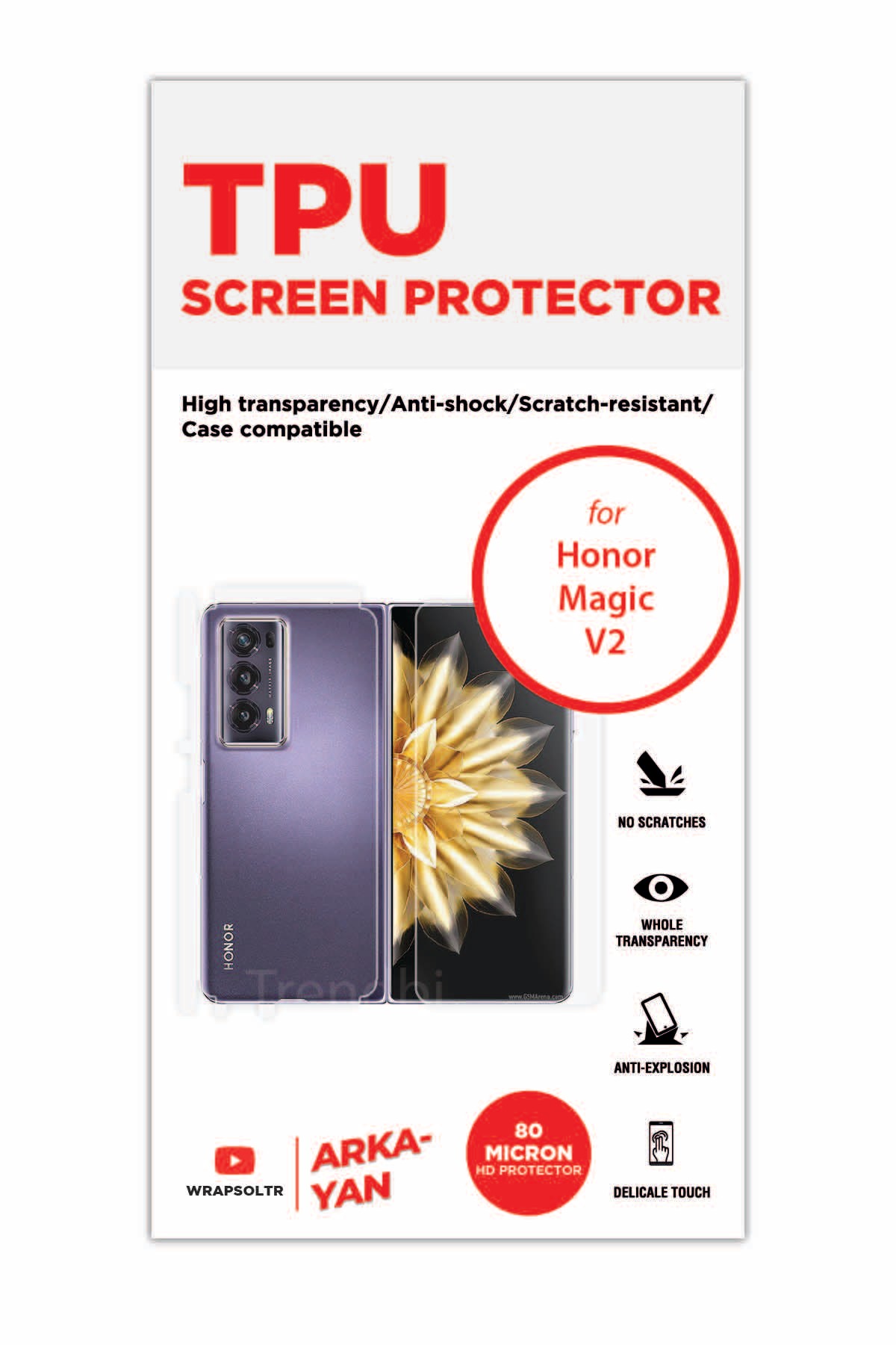 Honor Magic V2 - Fullbody Koruyucu Parlak Şeffaf TPU Film (80 micron)