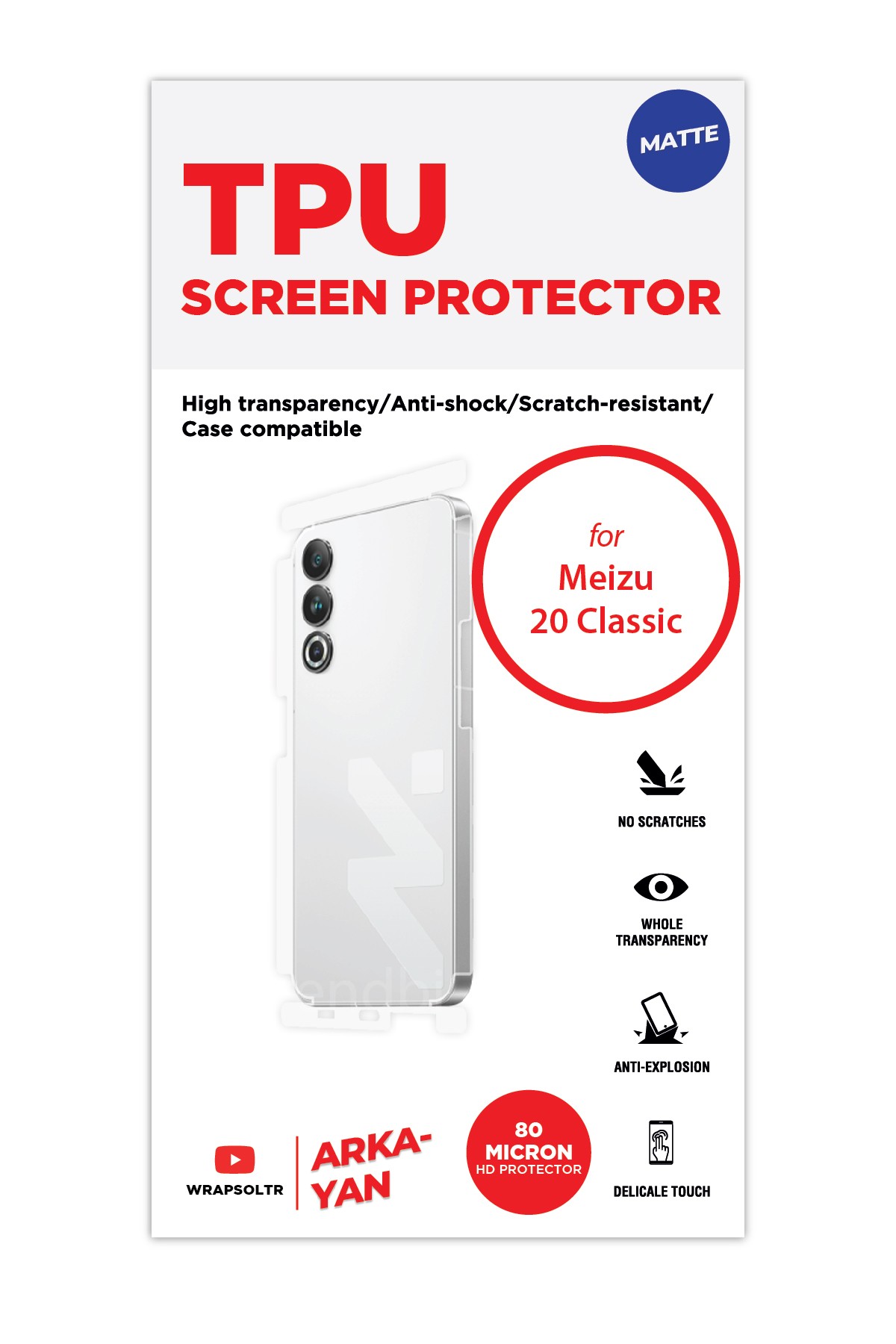 Meizu 20 Classic - Arka/Yan Koruyucu Mat TPU Film (80 micron)