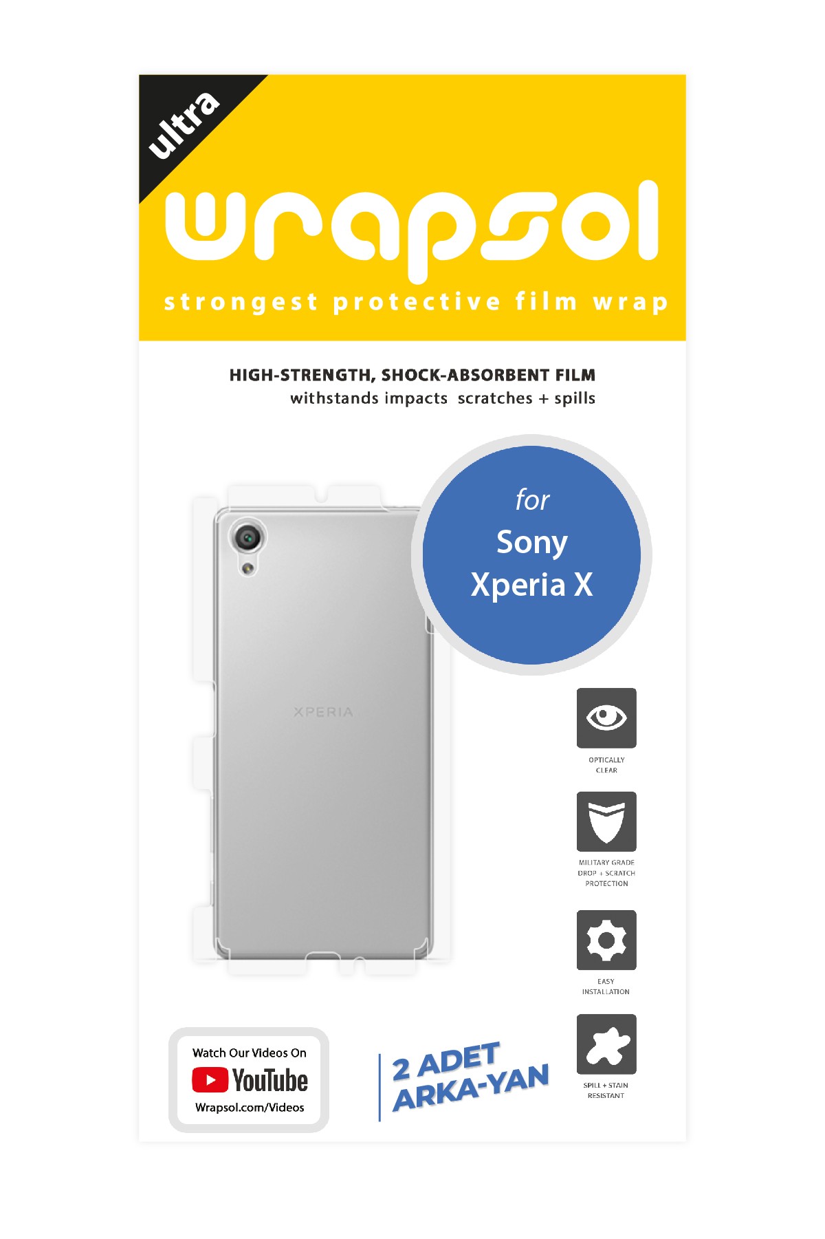 Sony Xperia X - Arka/Yan Koruyucu Parlak Şeffaf Poliüretan Film (150 micron)