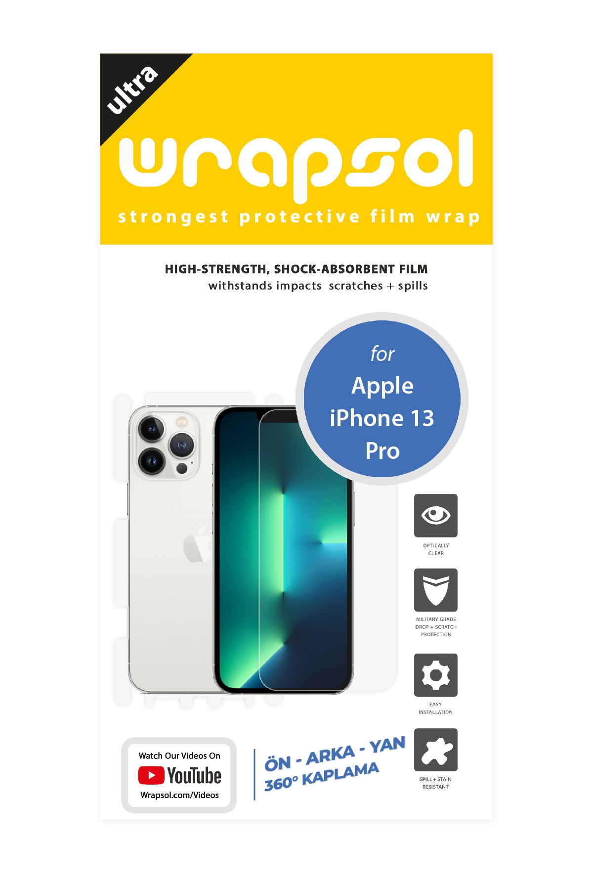 iPhone 13 Pro - Fullbody Koruyucu Parlak Şeffaf Poliüretan Film (150 micron)