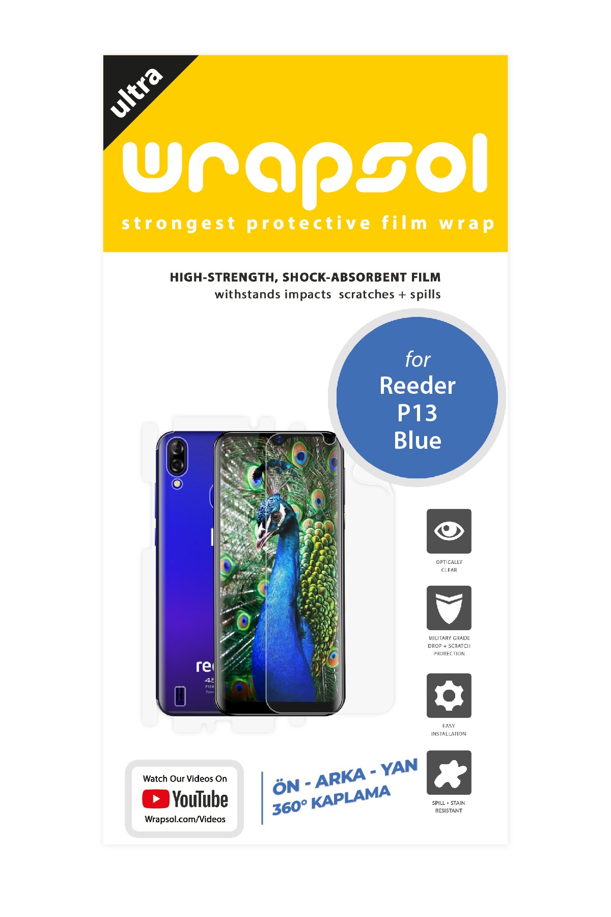 Reeder P13 Blue - Fullbody Koruyucu Parlak Şeffaf Poliüretan Film (150 micron)