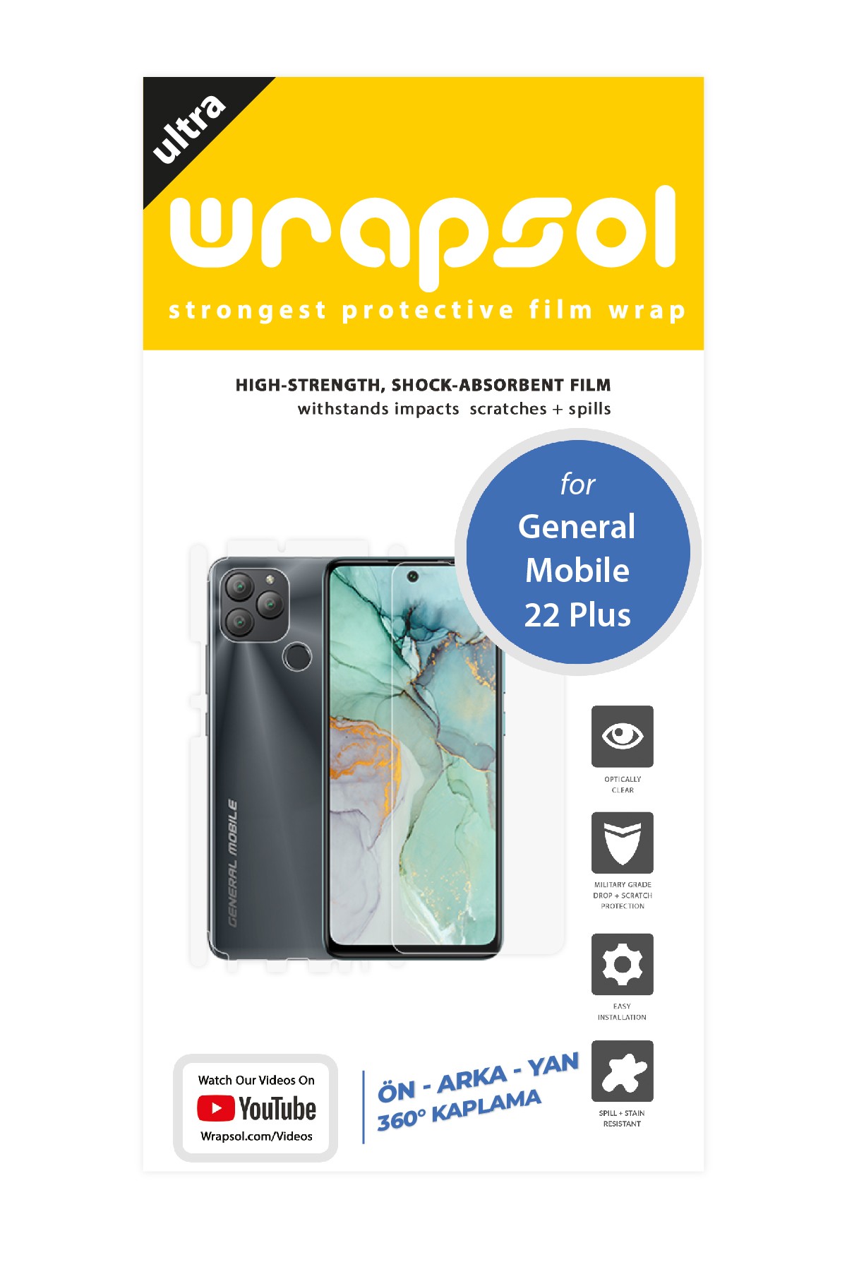 General Mobile GM 22 Plus - Fullbody Koruyucu Parlak Şeffaf Poliüretan Film (150 micron)