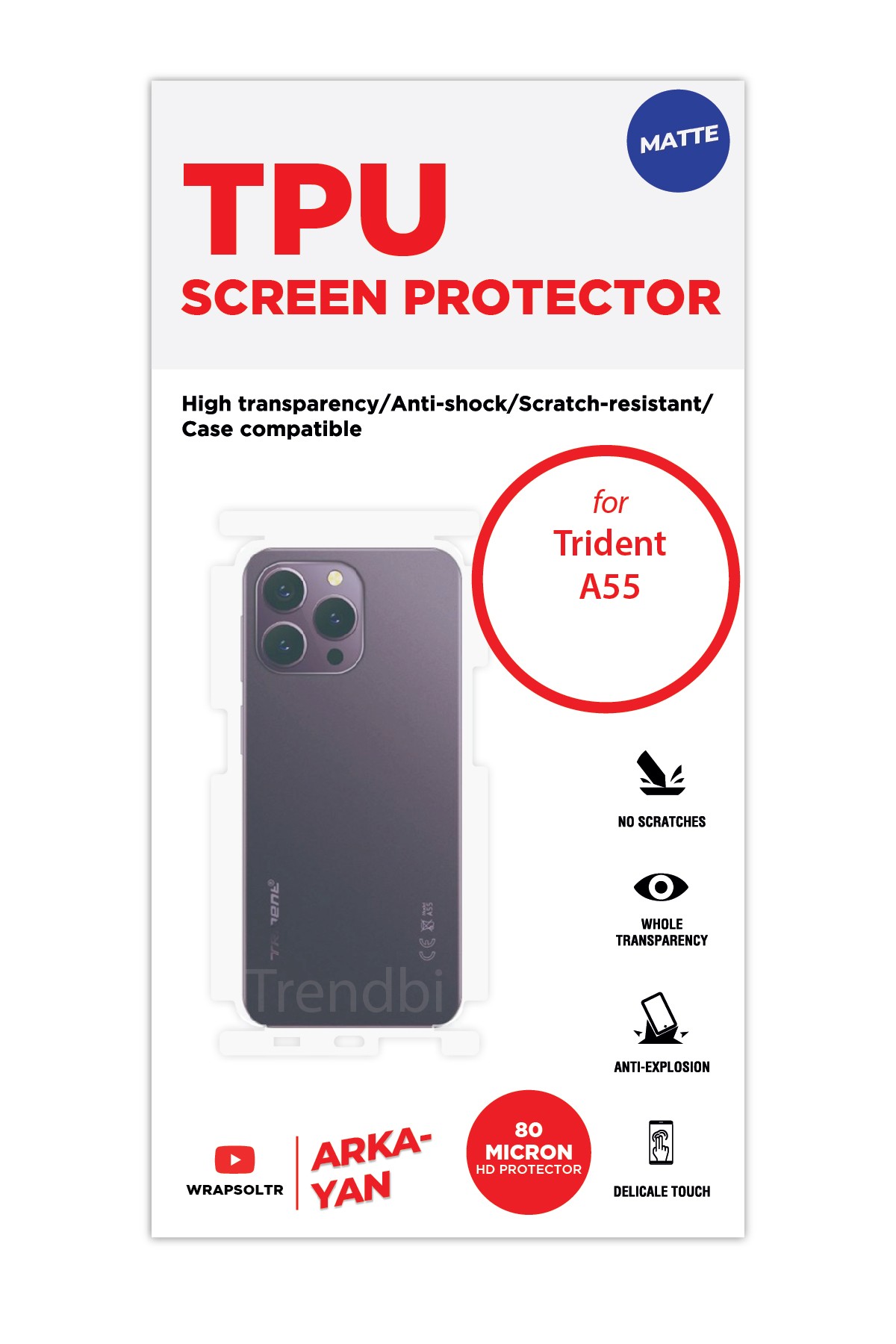 Trident A55 - Arka/Yan Koruyucu Mat TPU Film (80 micron)