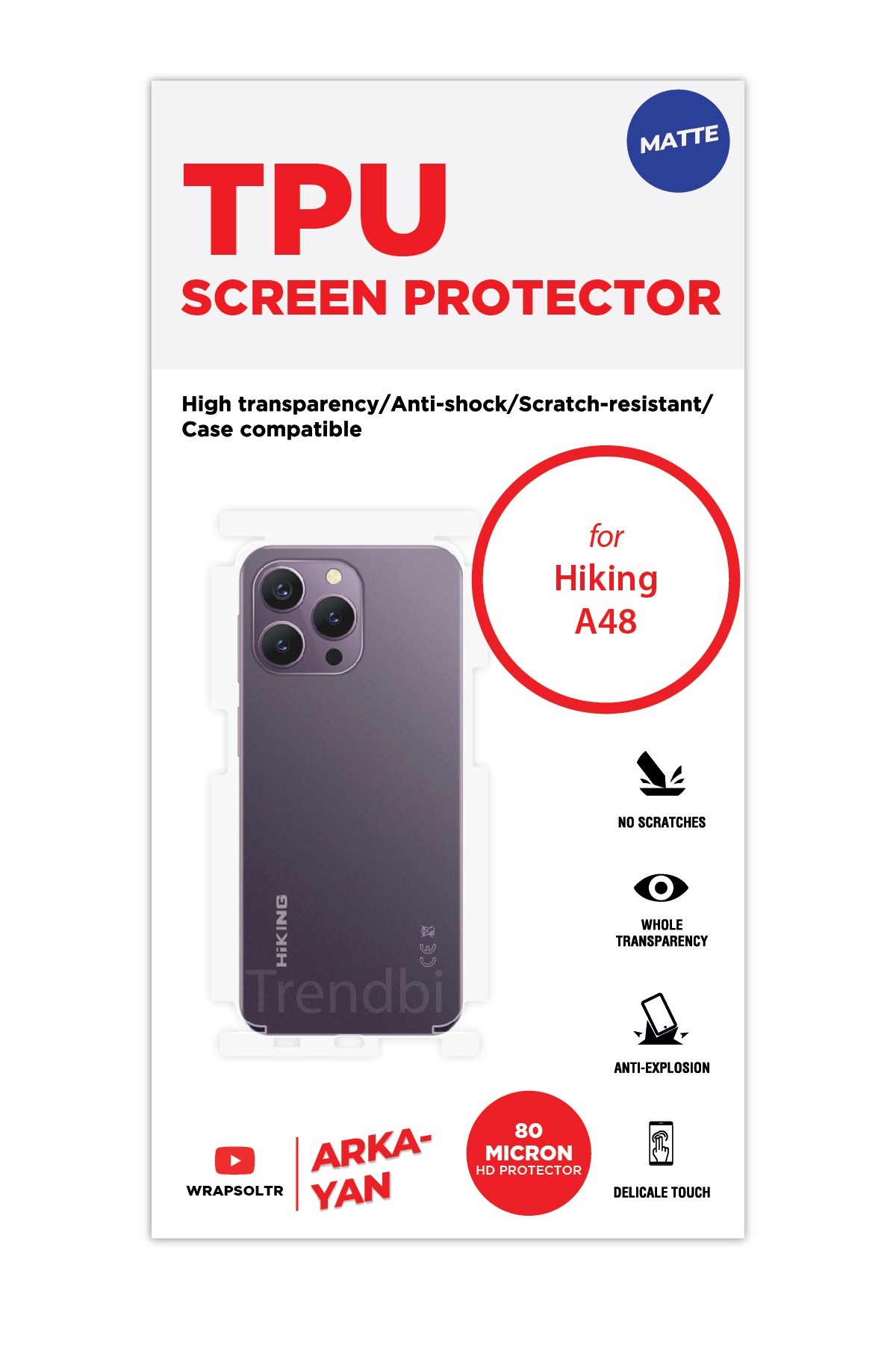 Hiking A48 - Arka/Yan Koruyucu Mat TPU Film (80 micron)