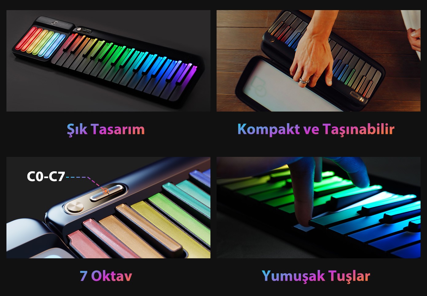 Popupiano Akıllı Taşınabilir Dijital Piyano - Uygulama Destekli Eğitici Müzik Aleti Çocuk - Yetişkin