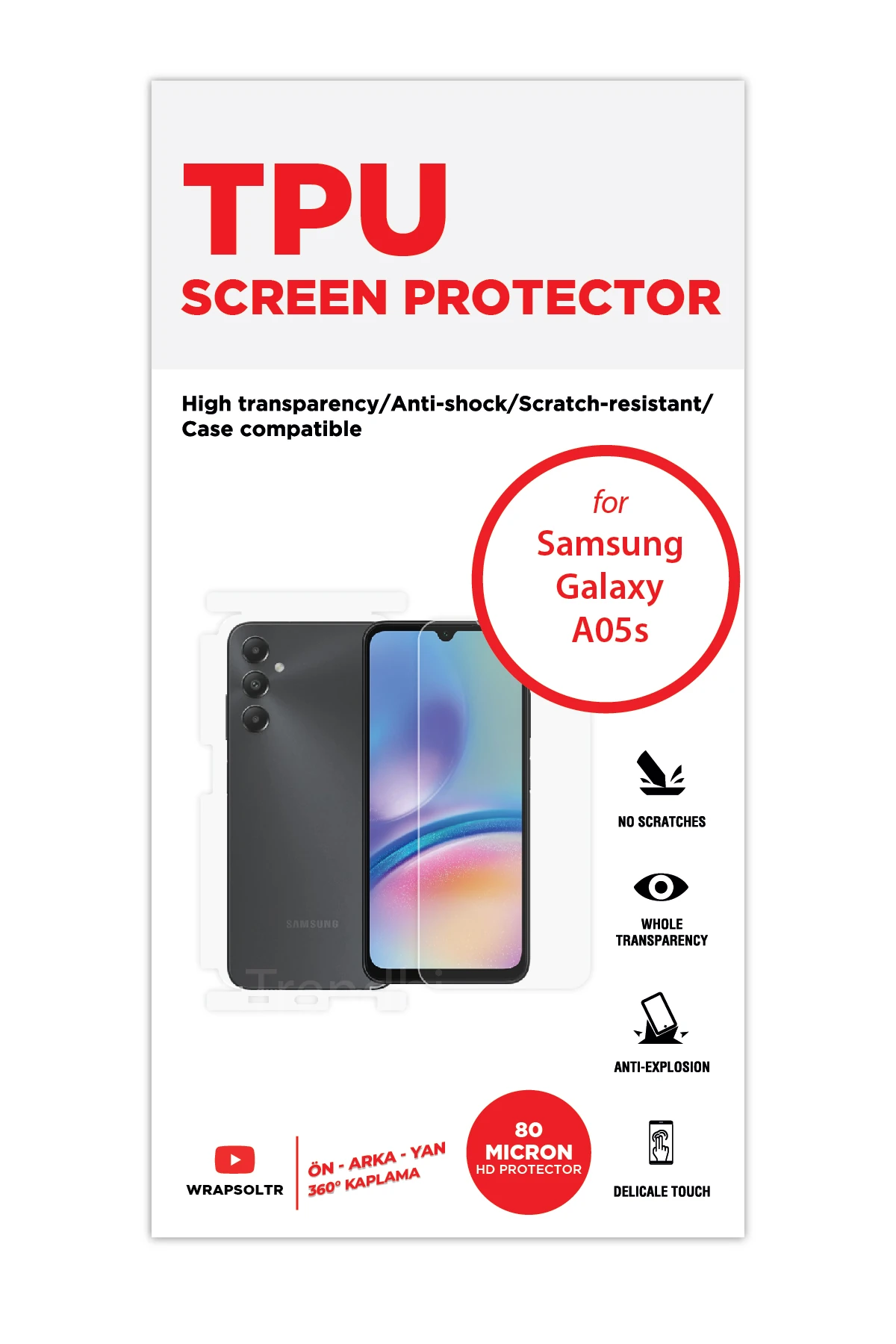 Samsung Galaxy A05S - Fullbody Koruyucu Parlak Şeffaf TPU Film (80 micron)