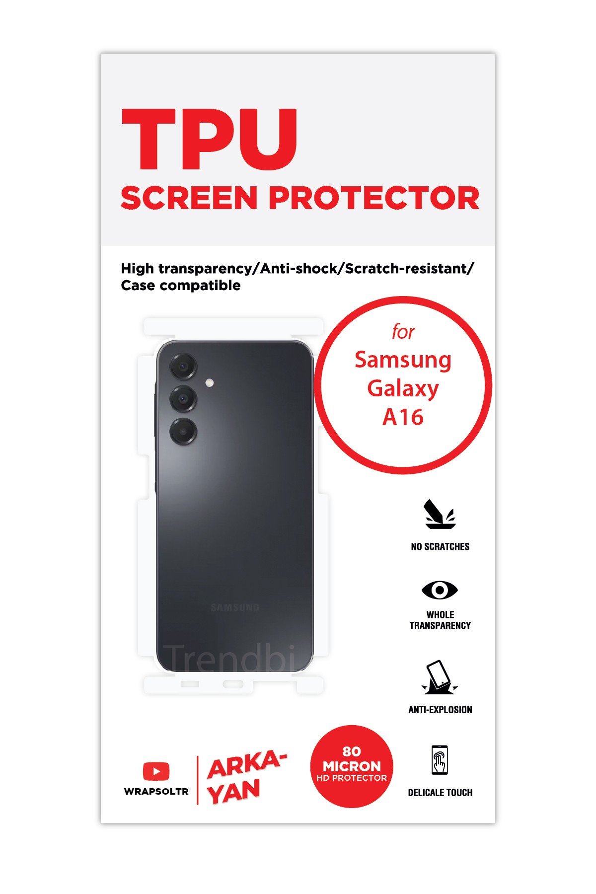 Samsung Galaxy a16 - Arka/Yan Koruyucu Parlak Şeffaf TPU Film (80 micron)