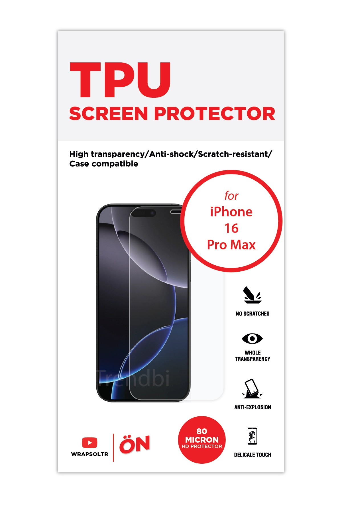 iPhone 16 Pro Max - Ekran Koruyucu Parlak Şeffaf TPU Film (80 micron)