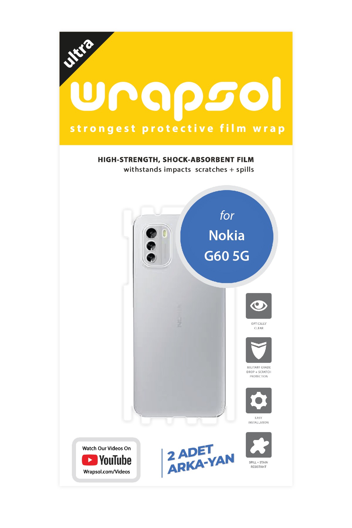 Nokia G60 5G - Arka/Yan Koruyucu Parlak Şeffaf Poliüretan Film (150 micron)
