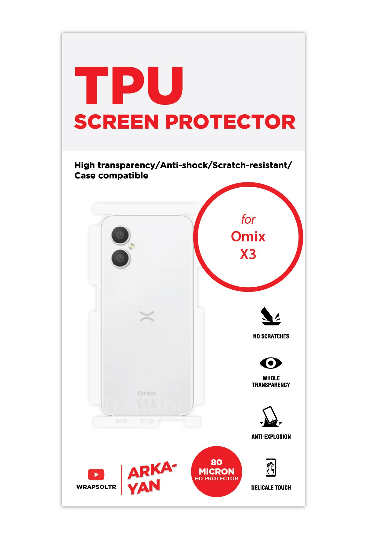 Omix X3 - Arka/Yan Koruyucu Parlak Şeffaf TPU Film (80 micron)