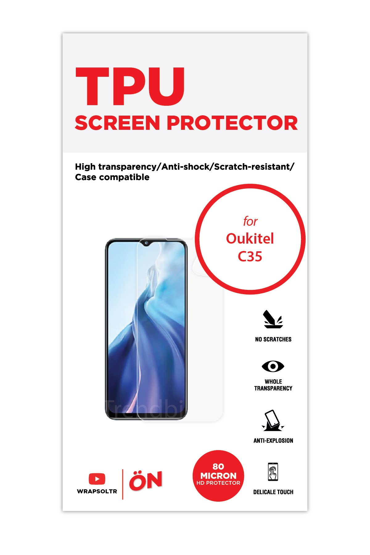 Oukitel C35 - Ekran Koruyucu Parlak Şeffaf TPU Film (80 micron)