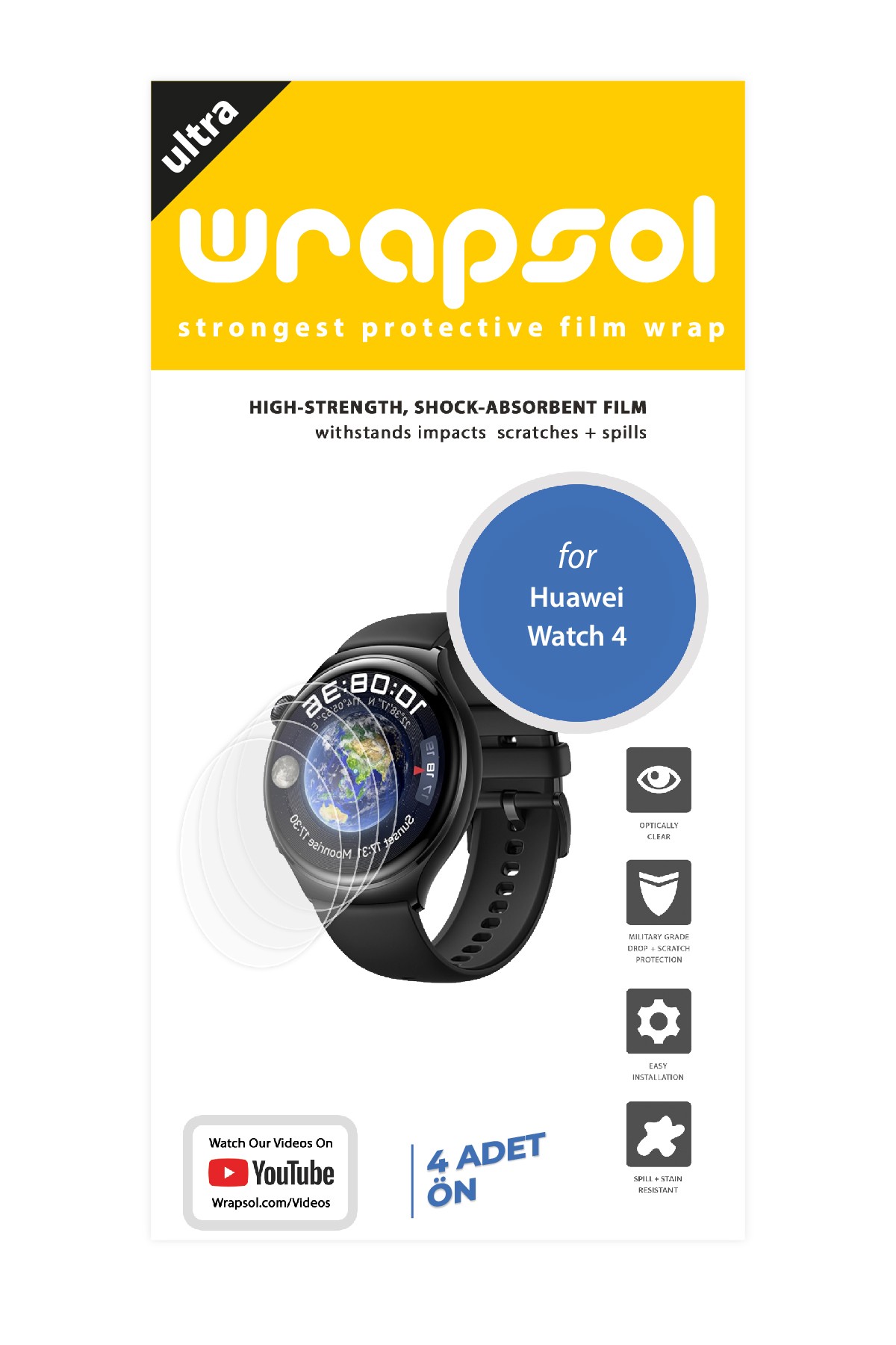 Huawei Watch 4 - Ekran Koruyucu Parlak Şeffaf Poliüretan Film (150 mikron)
