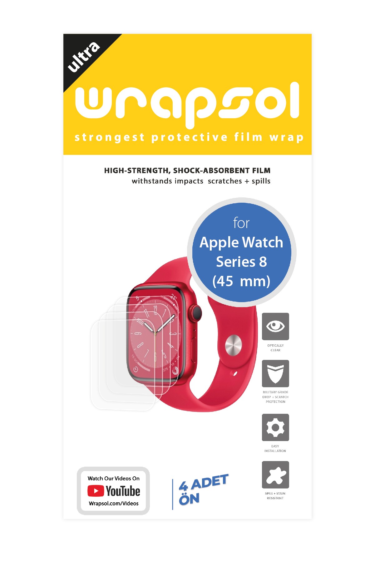 Apple Watch Series 8 / 45 mm - Ekran Koruyucu Parlak Şeffaf Poliüretan Film (150 mikron)