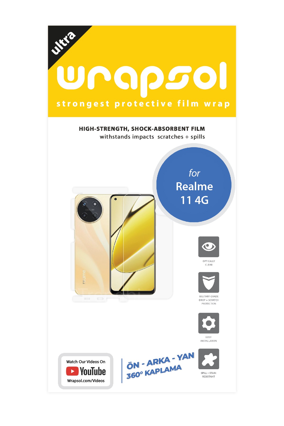 Realme 11 4G - Fullbody Koruyucu Parlak Şeffaf Poliüretan Film (150 micron)