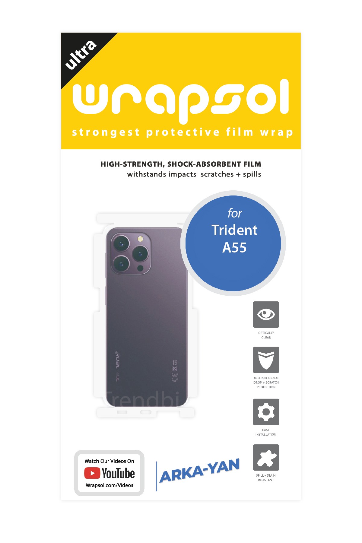 Trident A55 - Arka/Yan Koruyucu Parlak Şeffaf Poliüretan Film (150 micron)