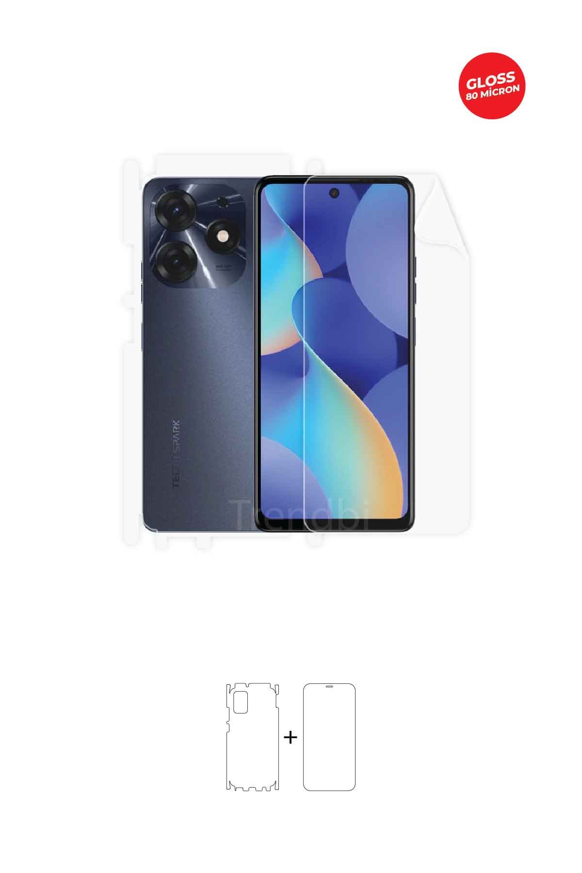 Tecno Spark 10 Pro - Fullbody Koruyucu Parlak Şeffaf TPU Film (80 micron)