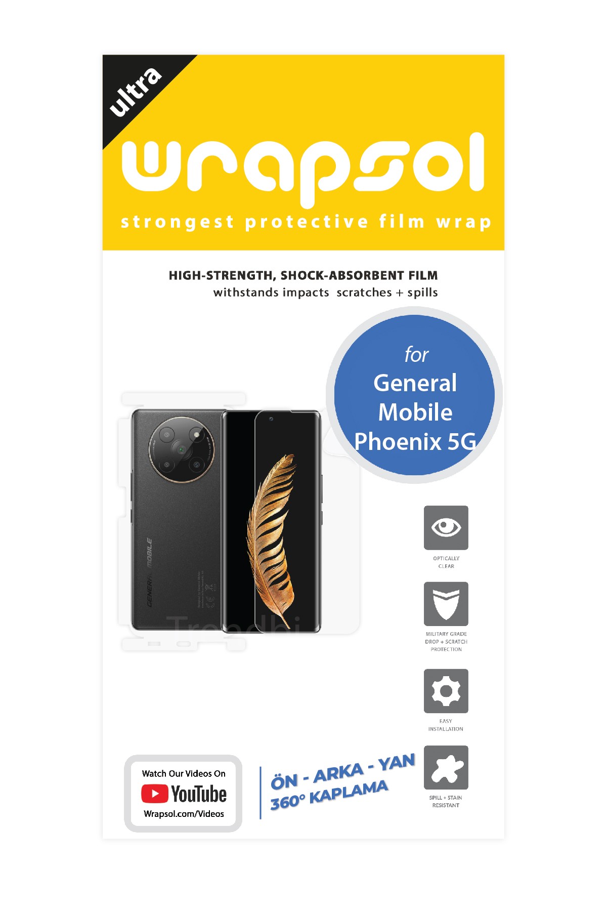General Mobile Phoenix 5G - Fullbody Koruyucu Parlak Şeffaf Poliüretan Film (150 micron)