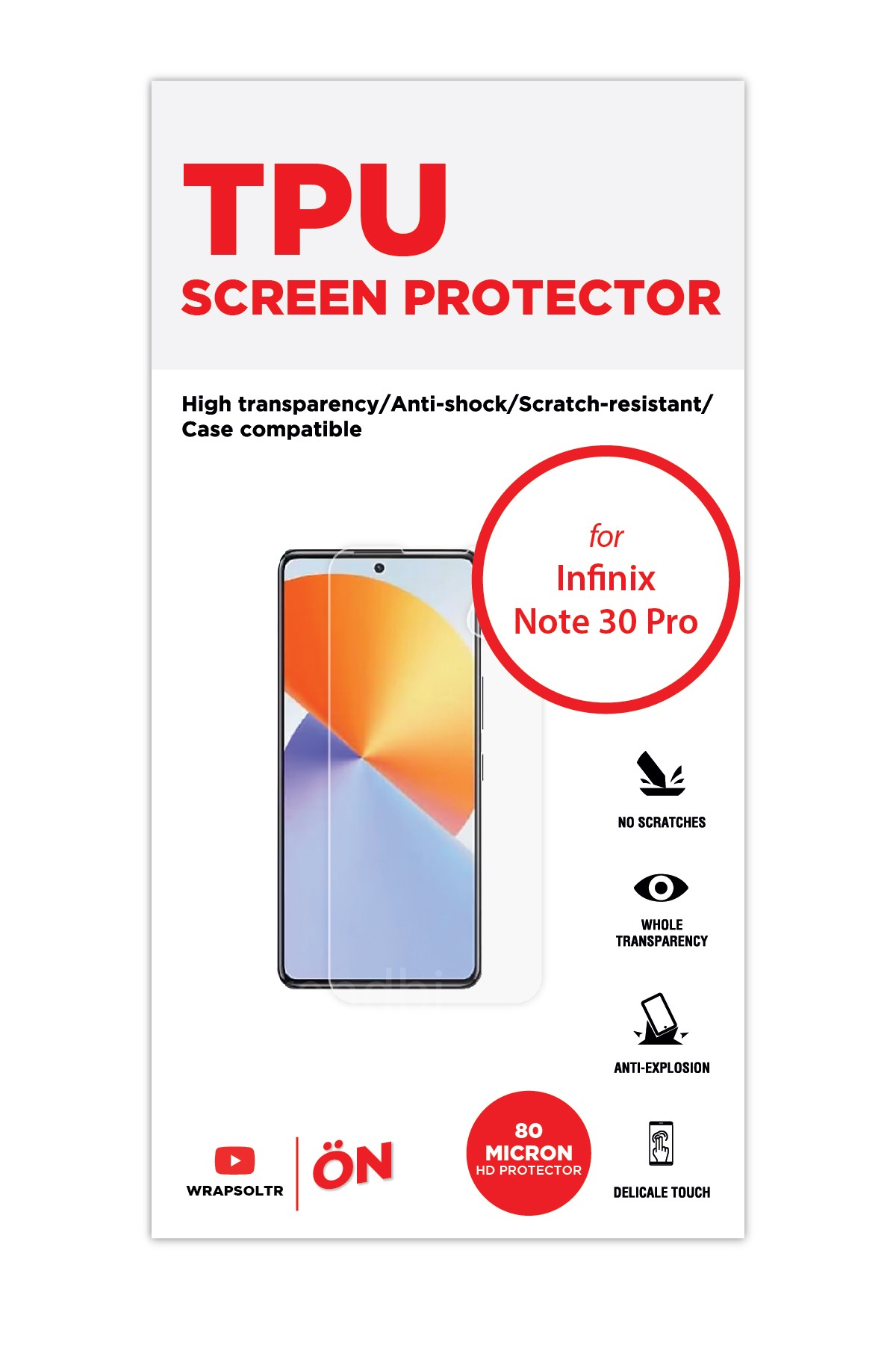 Infinix Note 30 Pro - Ekran Koruyucu Parlak Şeffaf TPU Film (80 micron)