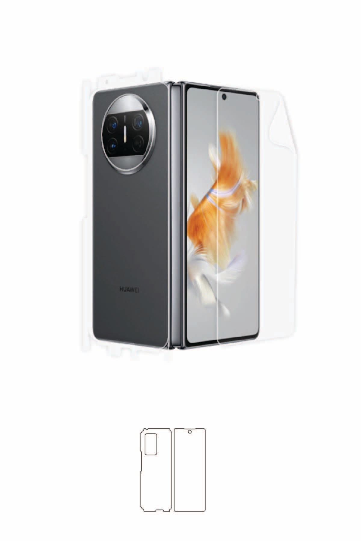 Huawei Mate X3 - Arka/Yan Koruyucu Parlak Şeffaf Poliüretan Film (150 micron)