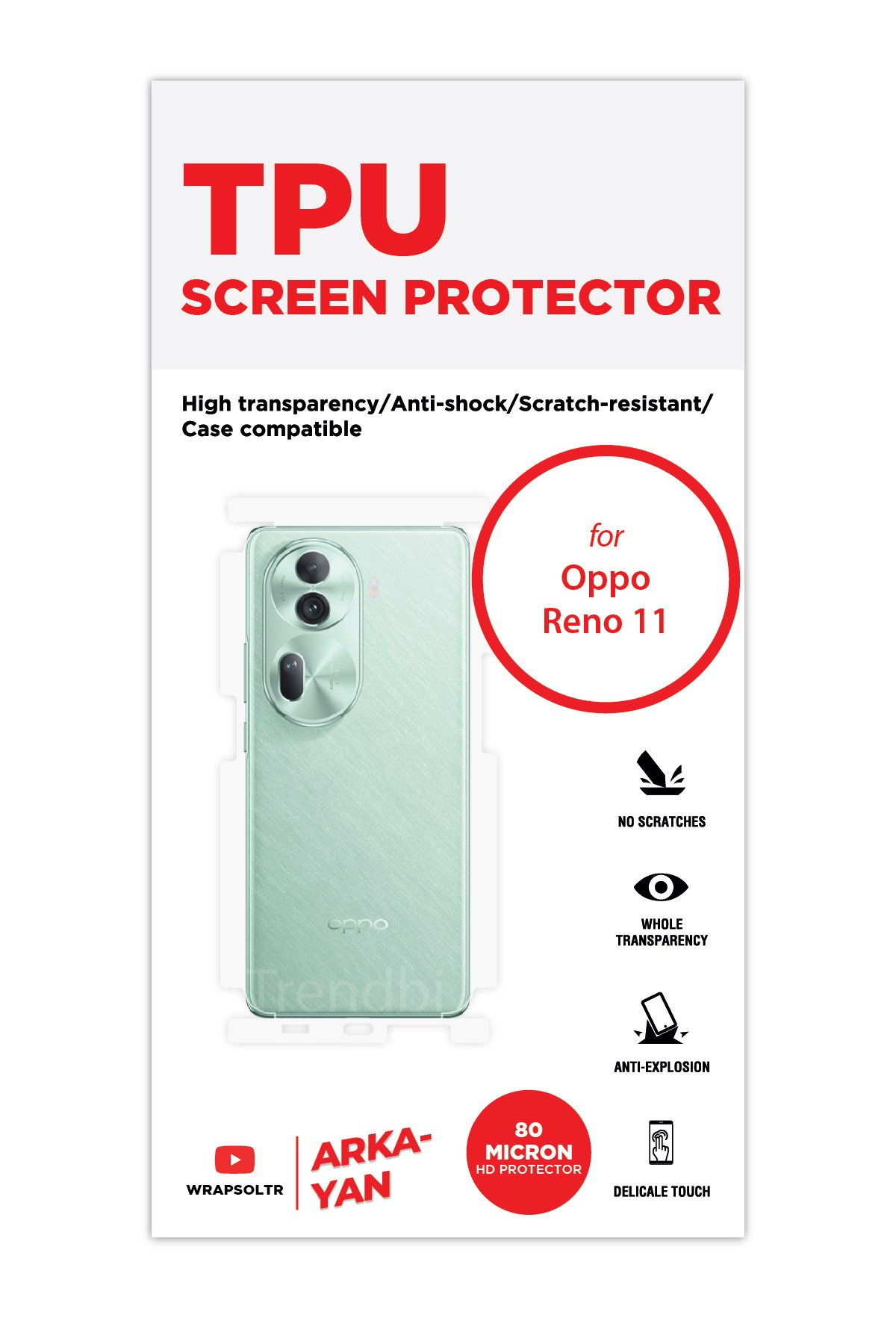 Oppo Reno 11 - Arka/Yan Koruyucu Parlak Şeffaf TPU Film (80 micron)