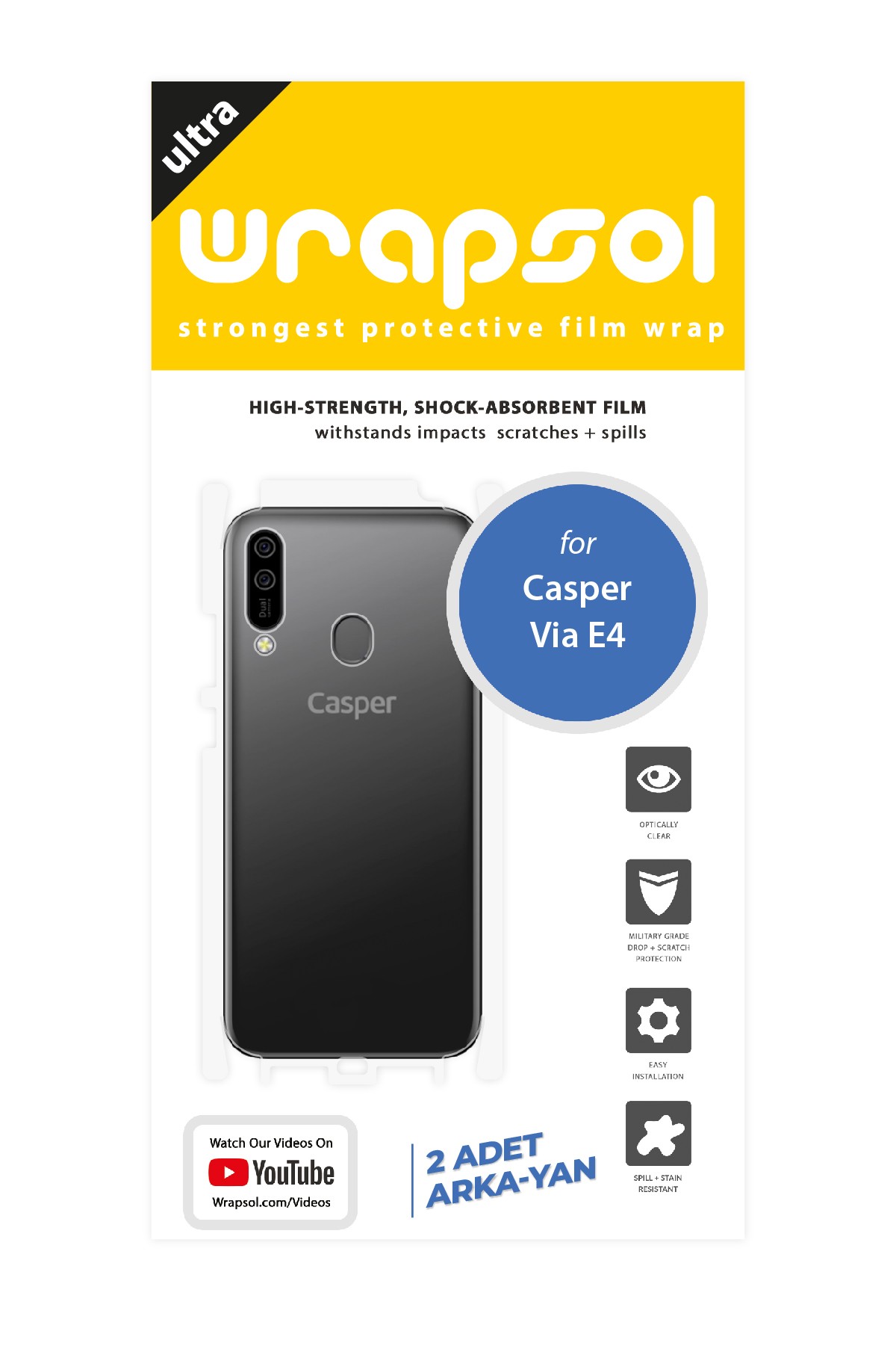 Casper Via E4 - Arka/Yan Koruyucu Parlak Şeffaf Poliüretan Film (150 micron)