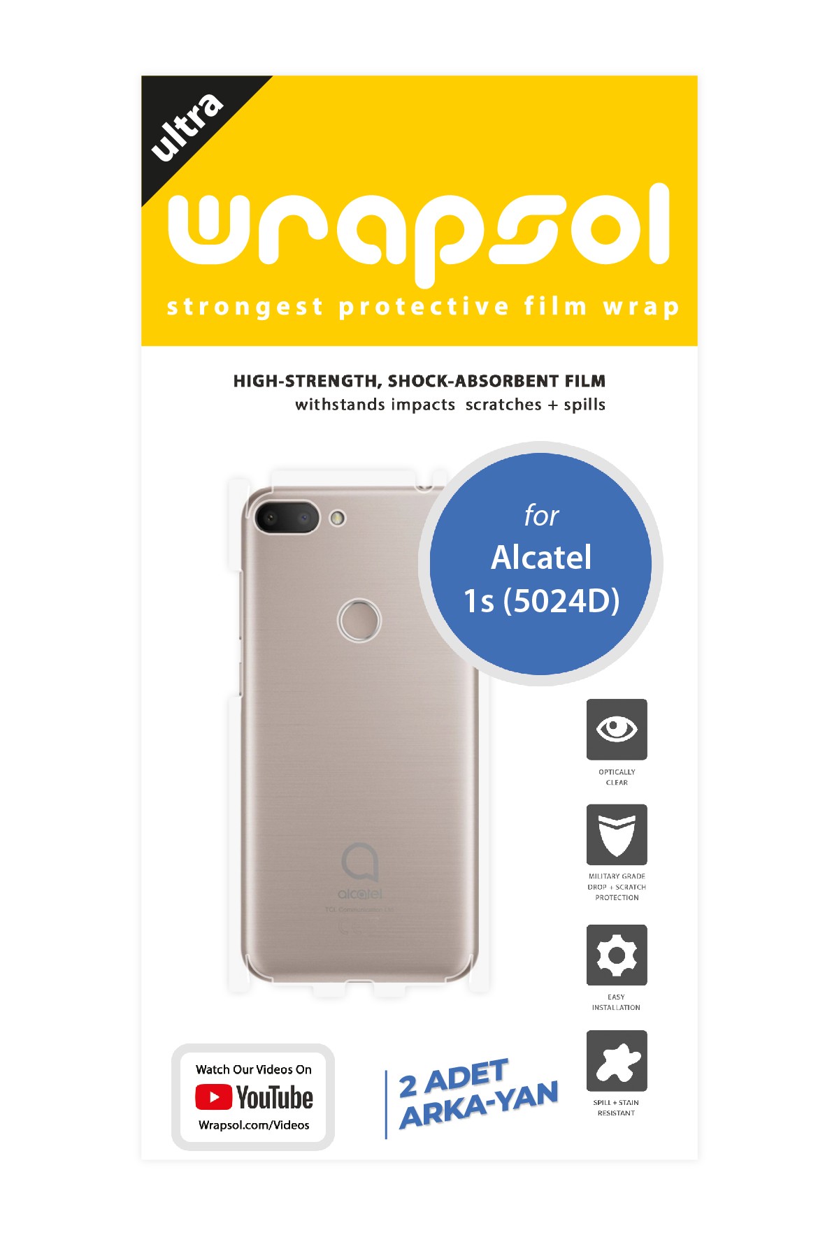 Alcatel 1s - Arka/Yan Koruyucu Parlak Şeffaf Poliüretan Film (150 micron)