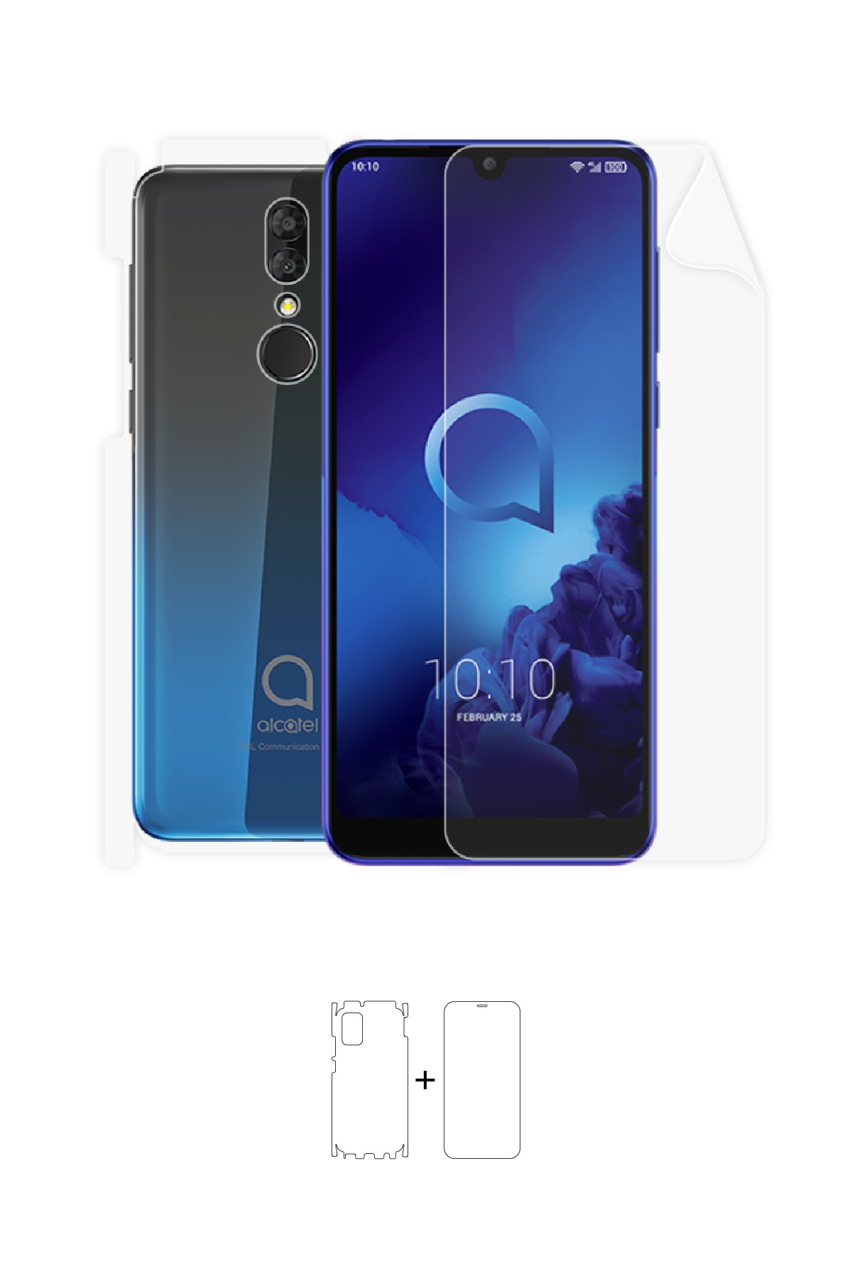 Alcatel 3 2019 - Fullbody Koruyucu Parlak Şeffaf Poliüretan Film (150 micron)