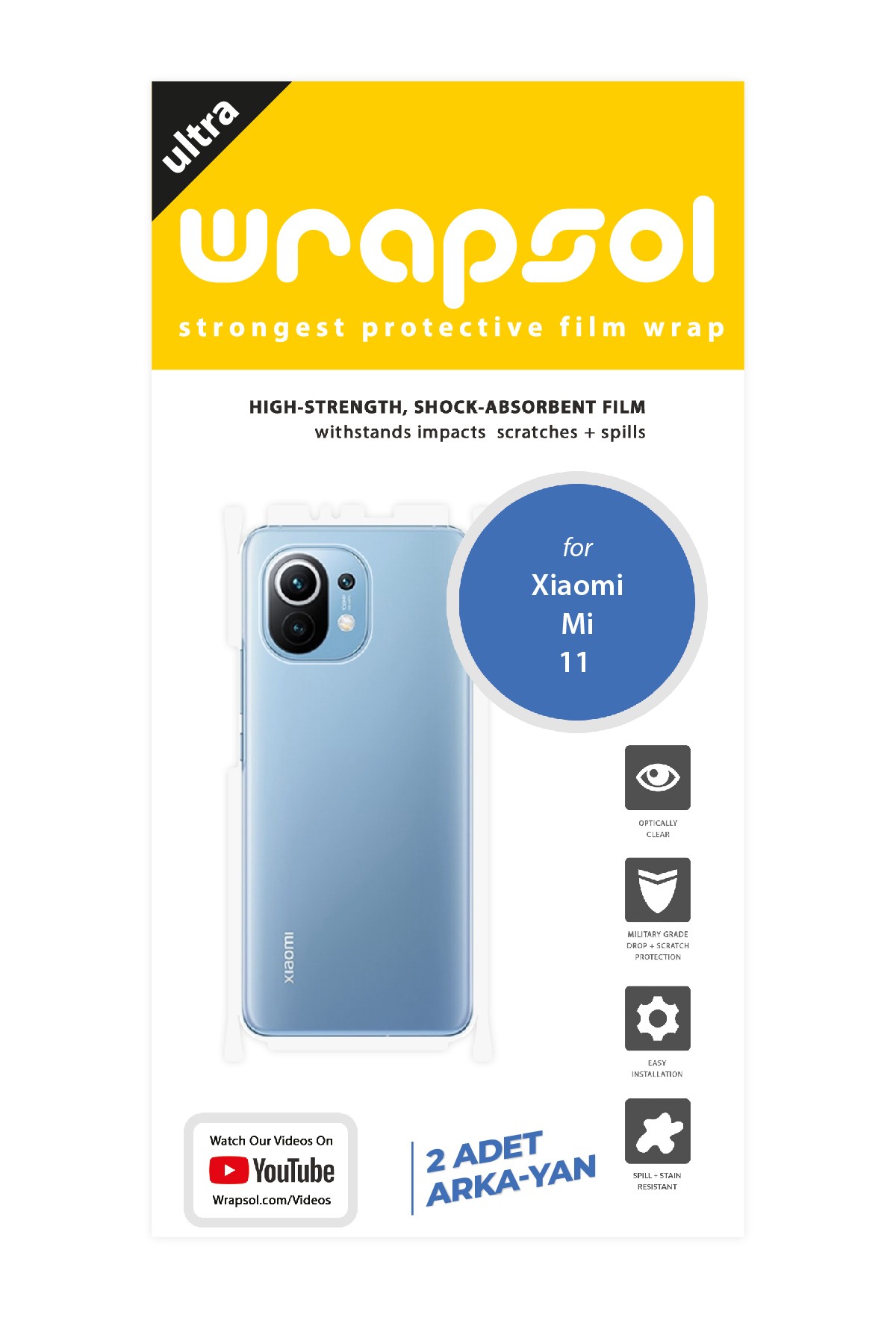 Xiaomi Mi 11 - Arka/Yan Koruyucu Parlak Şeffaf Poliüretan Film (150 micron)