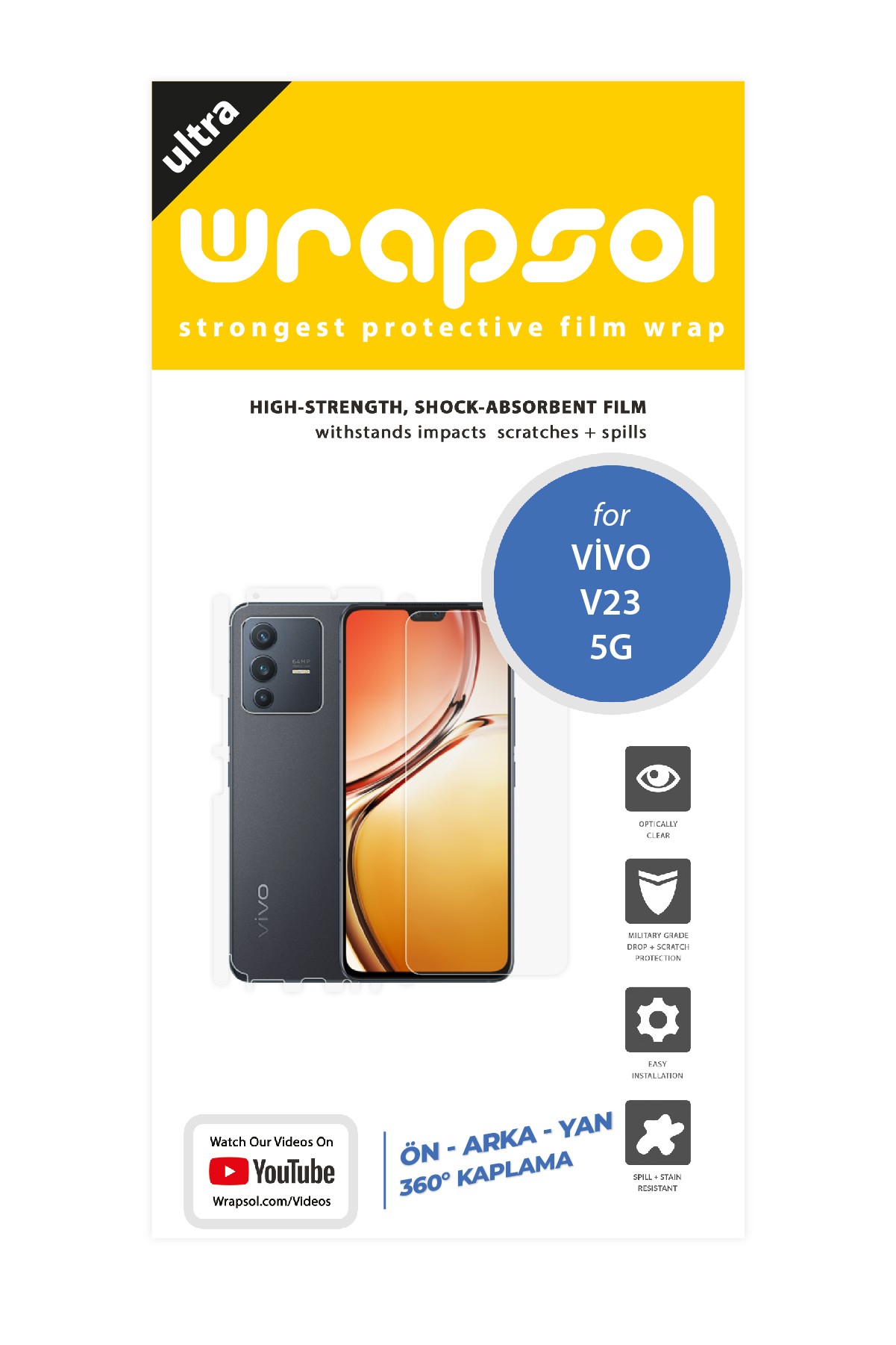Vivo V23 5G - Fullbody Koruyucu Parlak Şeffaf Poliüretan Film (150 micron)