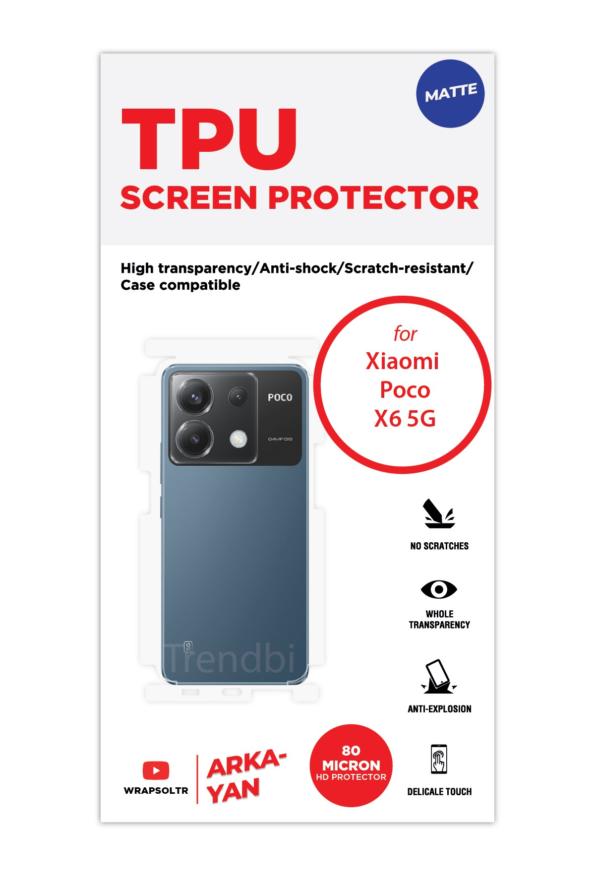 Xiaomi Poco X6 5G - Arka/Yan Koruyucu Mat TPU Film (80 micron)