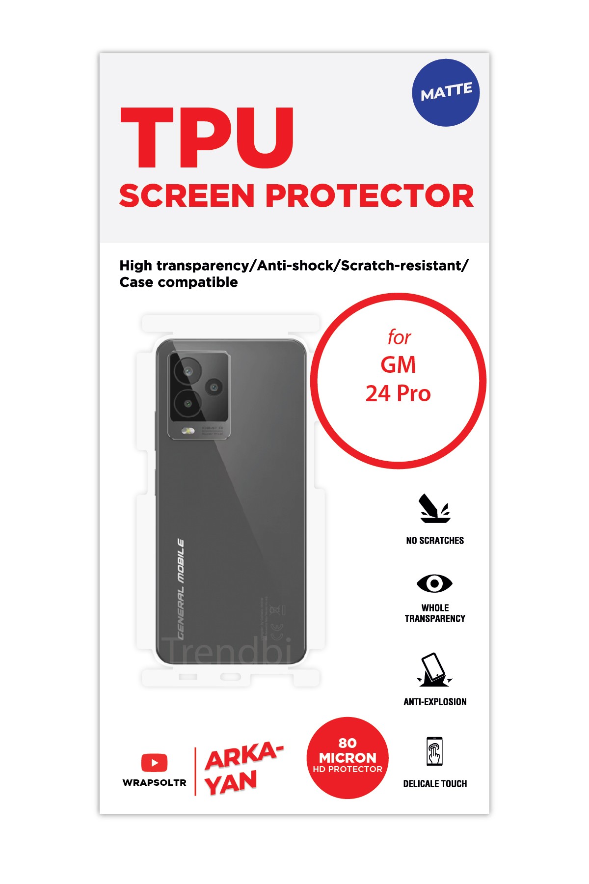 General Mobile GM 24 Pro - Arka/Yan Koruyucu Mat TPU Film (80 micron)