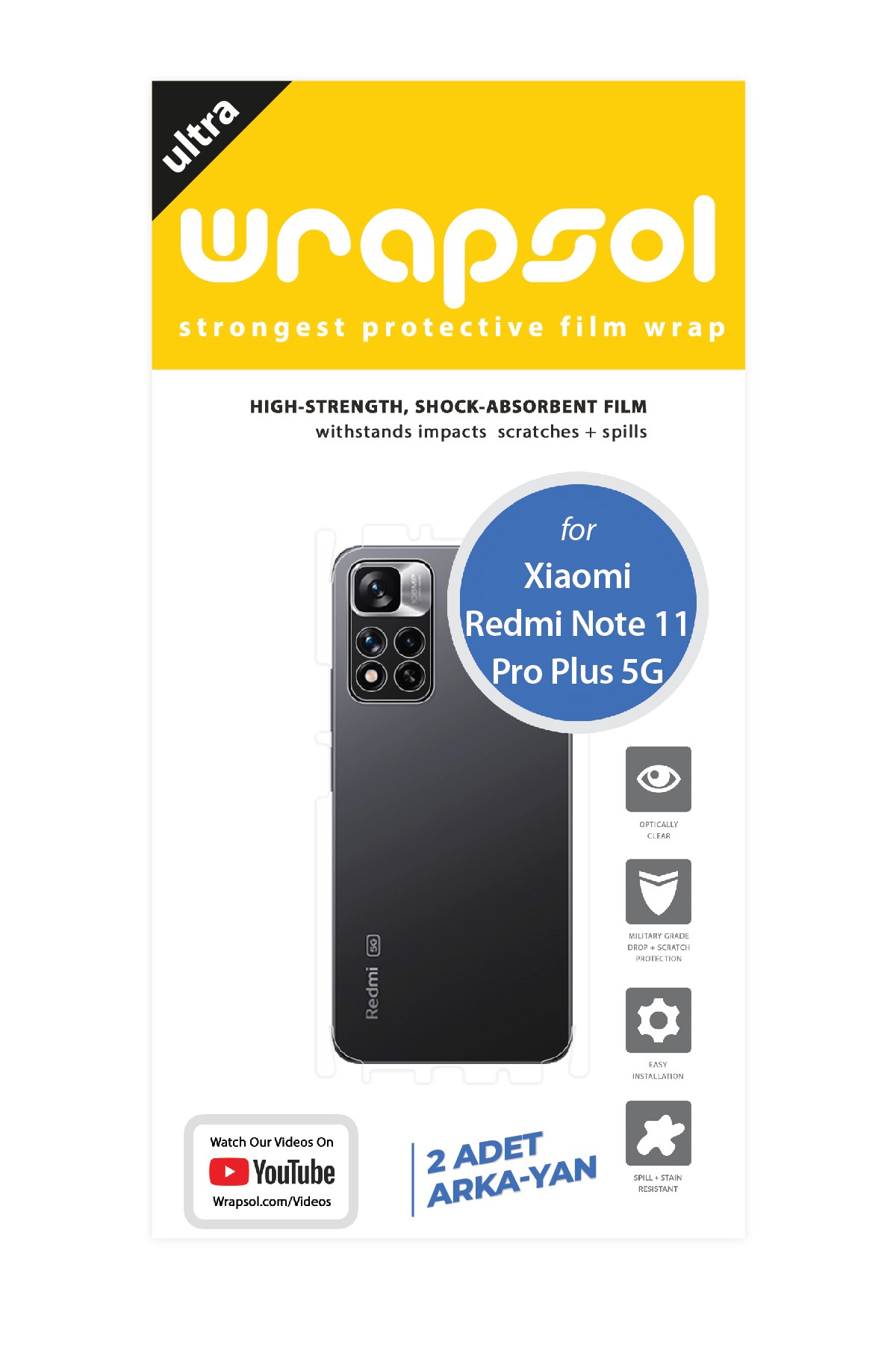 Xiaomi Redmi Note 11 Pro Plus 5G - Arka/Yan Koruyucu Parlak Şeffaf Poliüretan Film (150 micron)