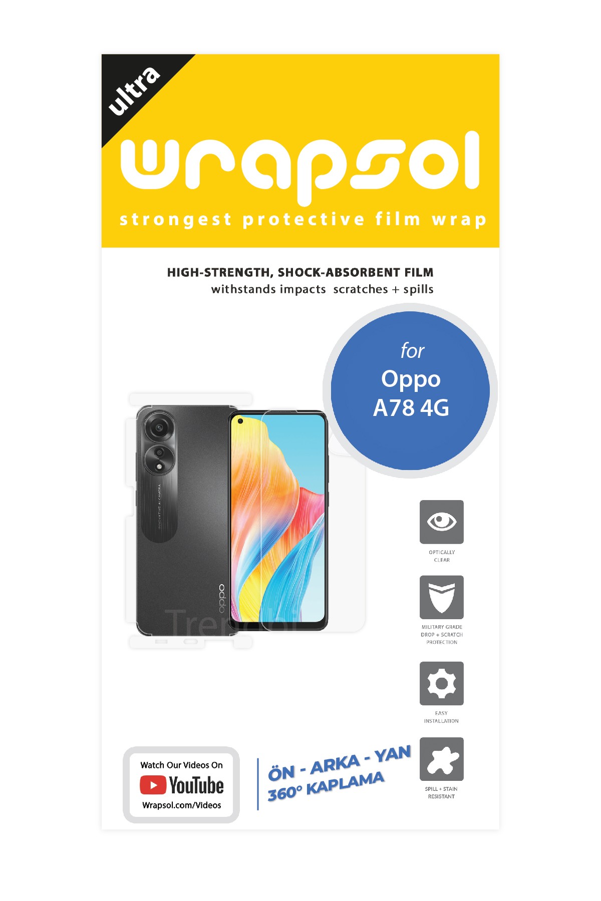 Oppo A78 4G - Fullbody Koruyucu Parlak Şeffaf Poliüretan Film (150 micron)