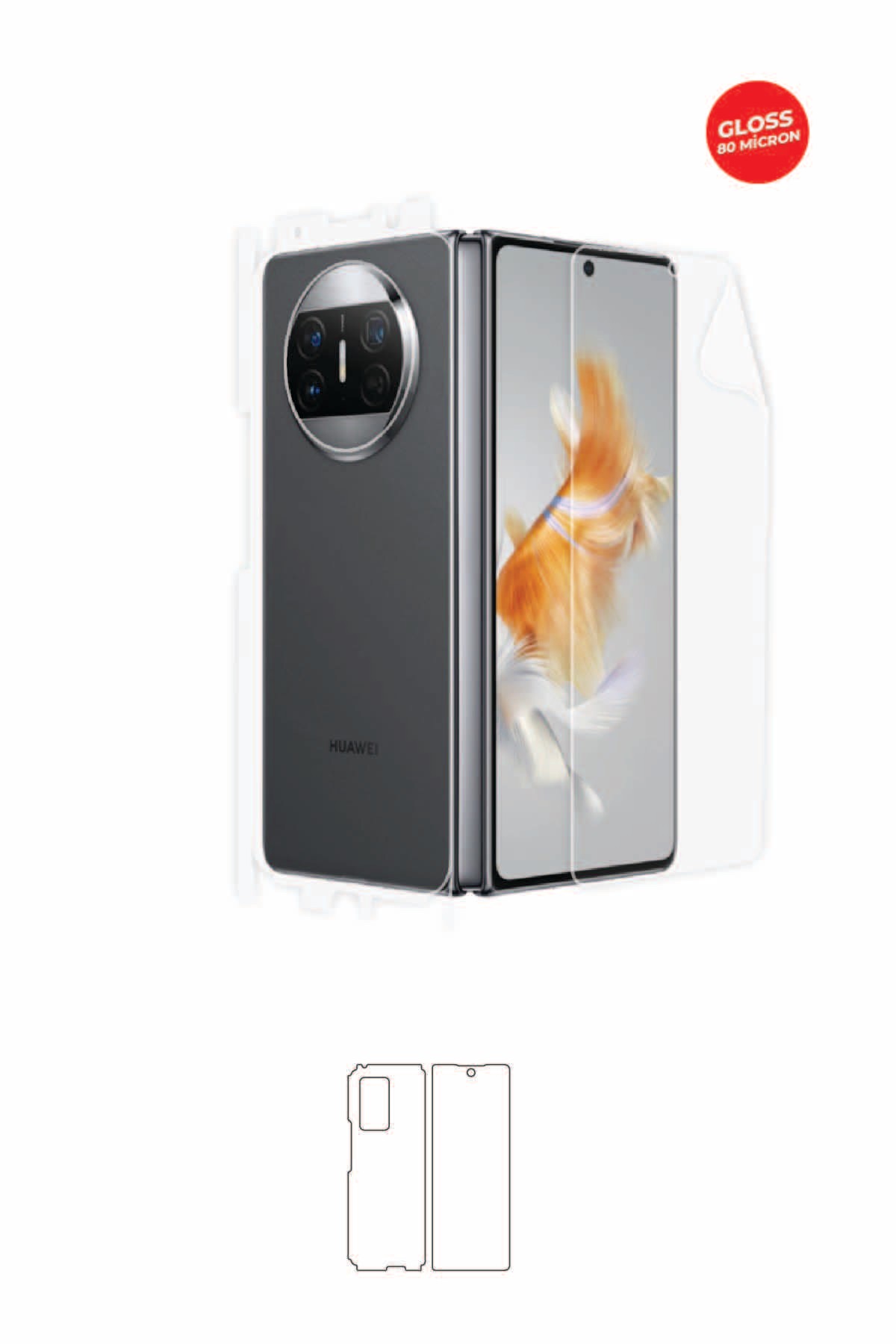Huawei Mate X3 - Arka/Yan Koruyucu Parlak Şeffaf TPU Film (80 micron)