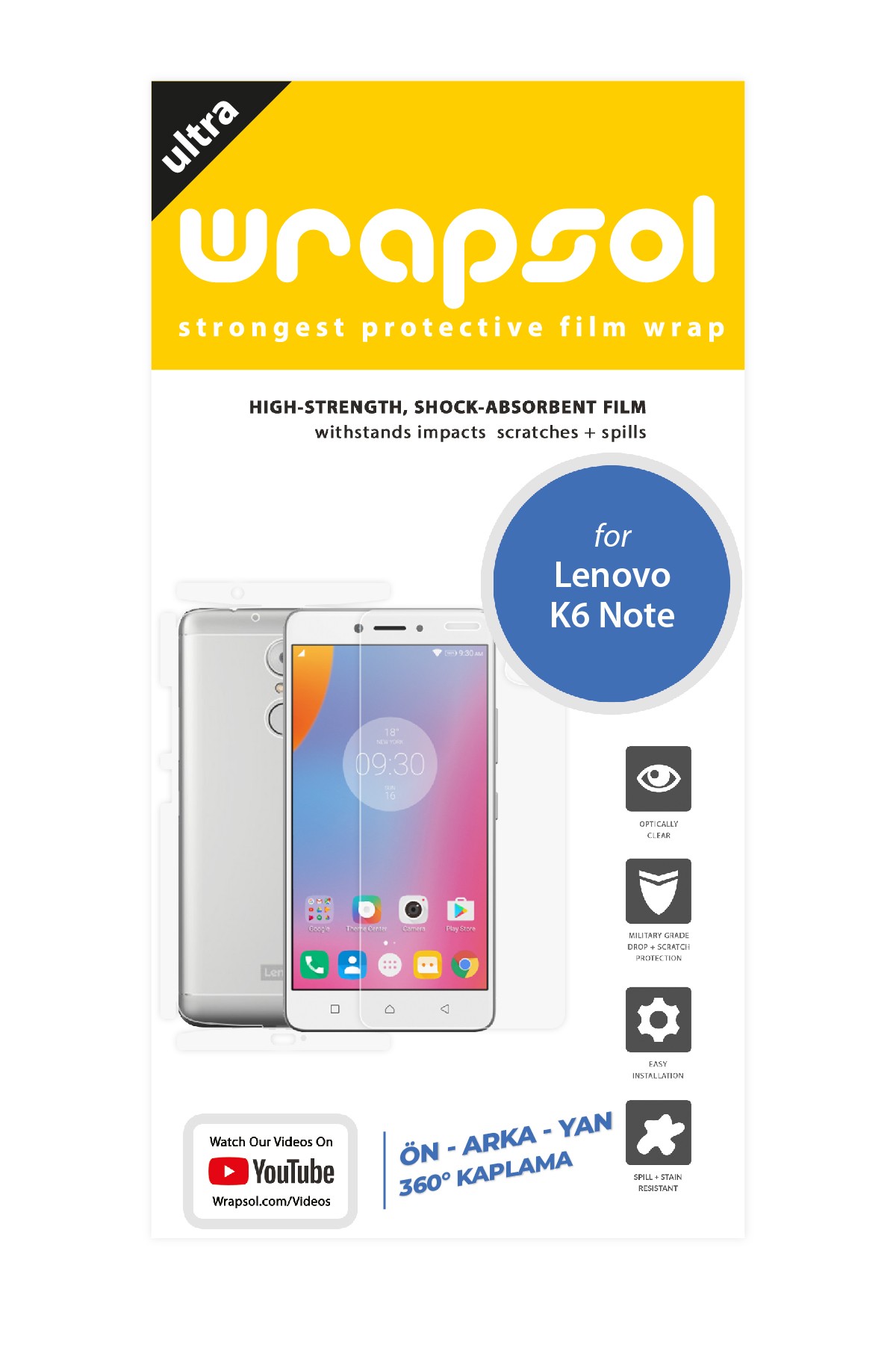 Lenovo K6 Note - Fullbody Koruyucu Parlak Şeffaf Poliüretan Film (150 micron)
