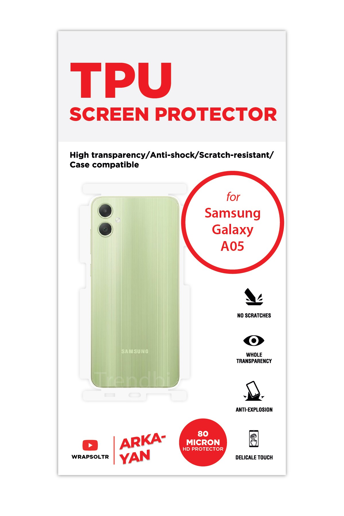 Samsung Galaxy A05 - Arka/Yan Koruyucu Parlak Şeffaf TPU Film (80 micron)