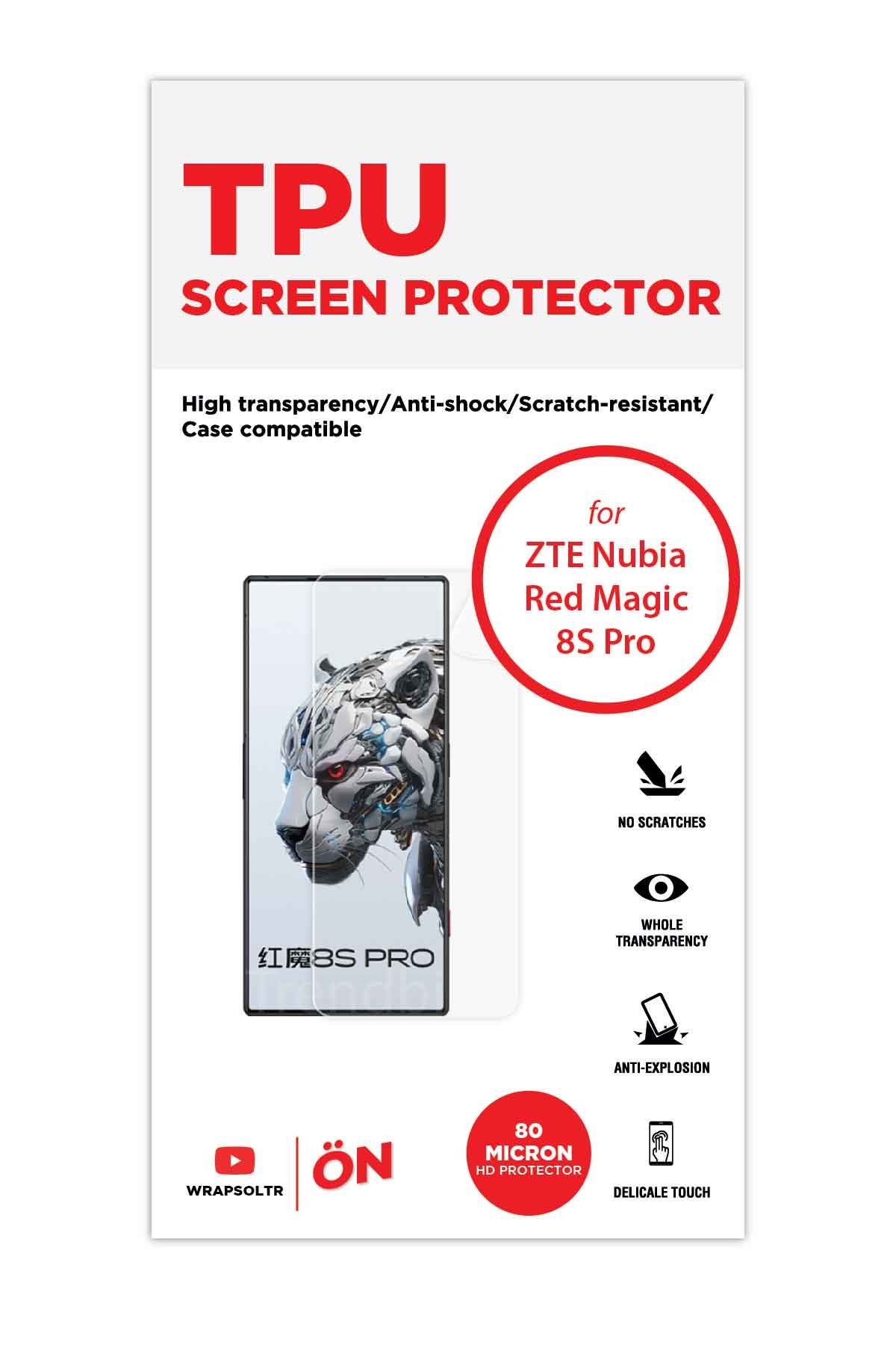 ZTE Nubia Red Magic 8S Pro - Ekran Koruyucu Parlak Şeffaf TPU Film (80 micron)