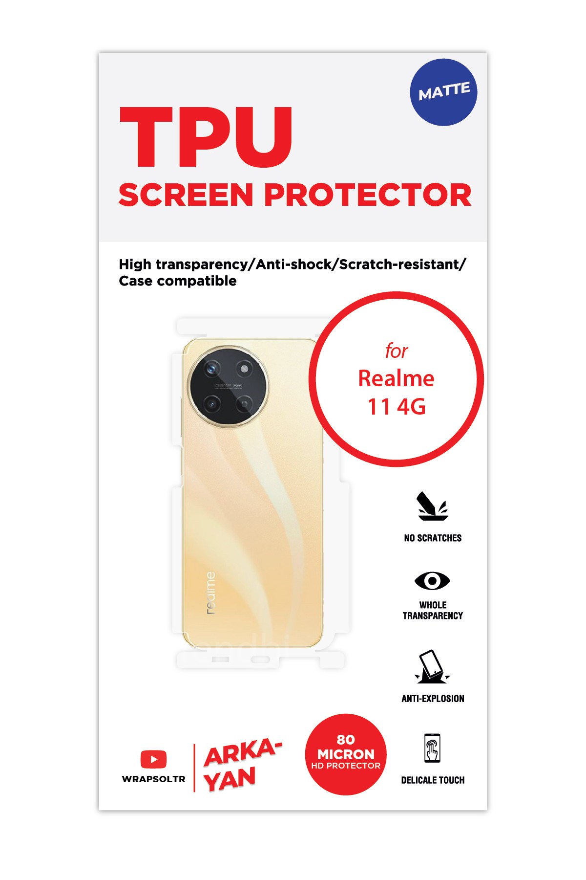 Realme 11 4G - Arka/Yan Koruyucu Mat TPU Film (80 micron)