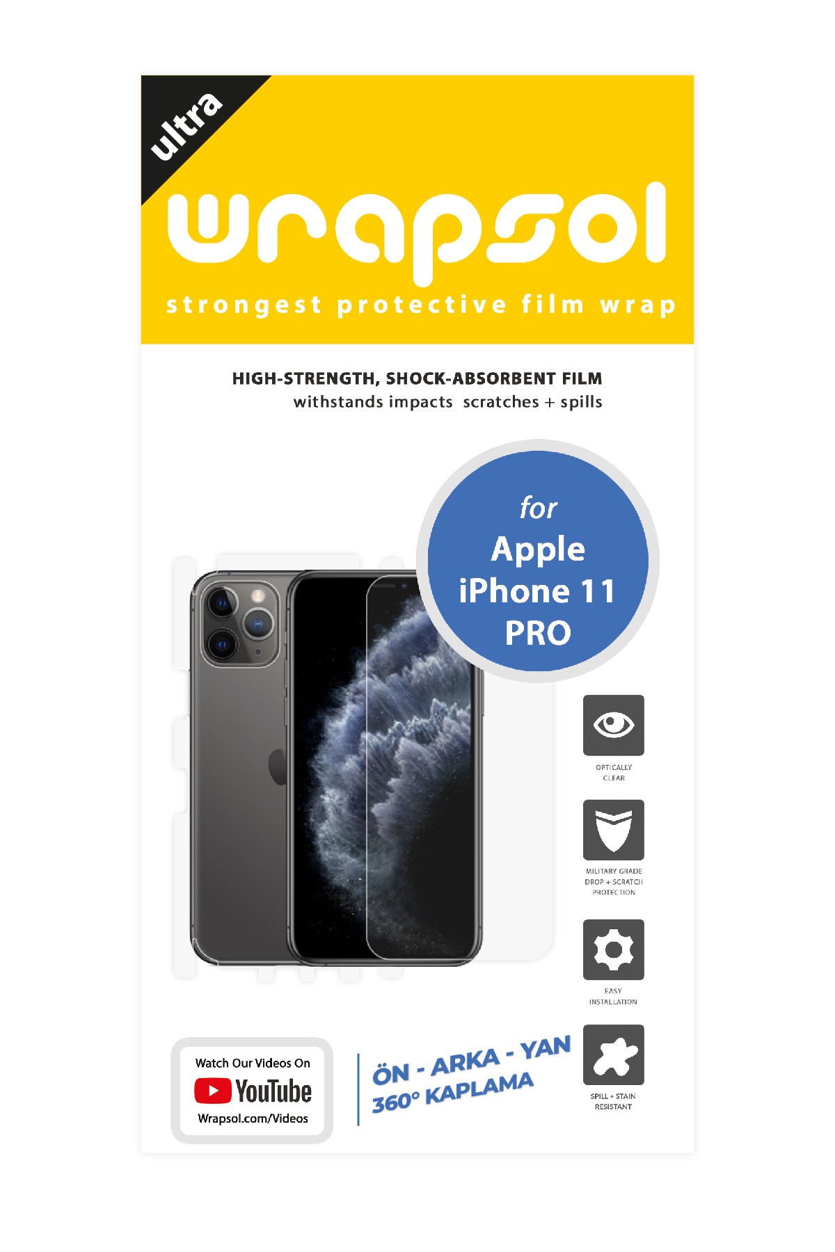 iPhone 11 Pro - Fullbody Koruyucu Parlak Şeffaf Poliüretan Film (150 micron)