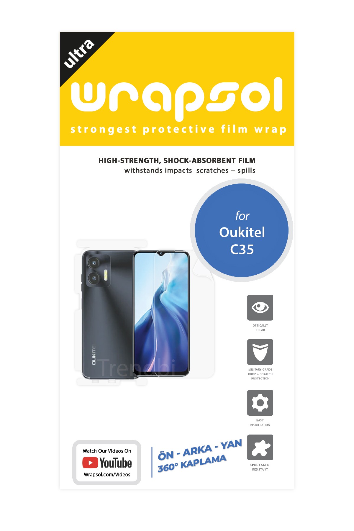 Oukitel C35 - Fullbody Koruyucu Parlak Şeffaf Poliüretan Film (150 micron)
