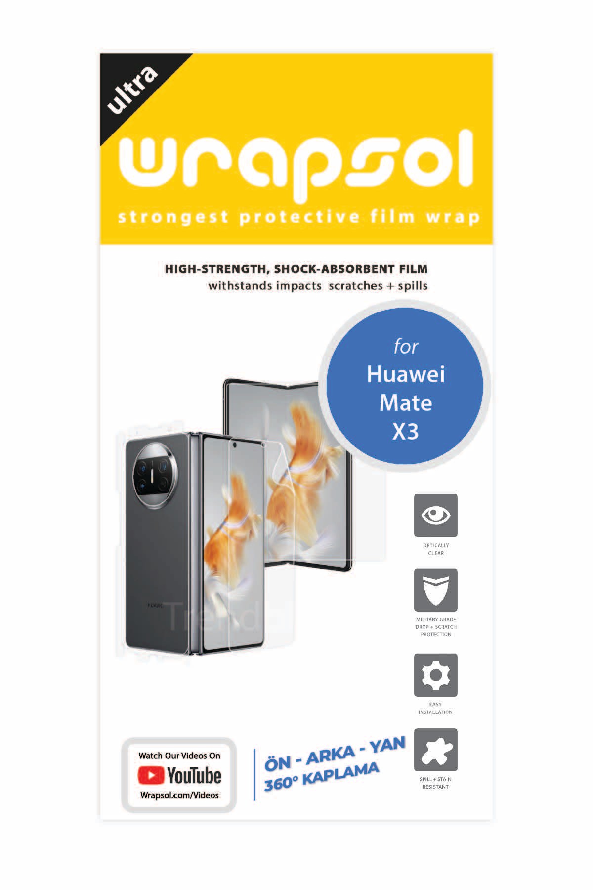 Huawei Mate X3 - Fullbody Koruyucu Parlak Şeffaf Poliüretan Film (150 micron)