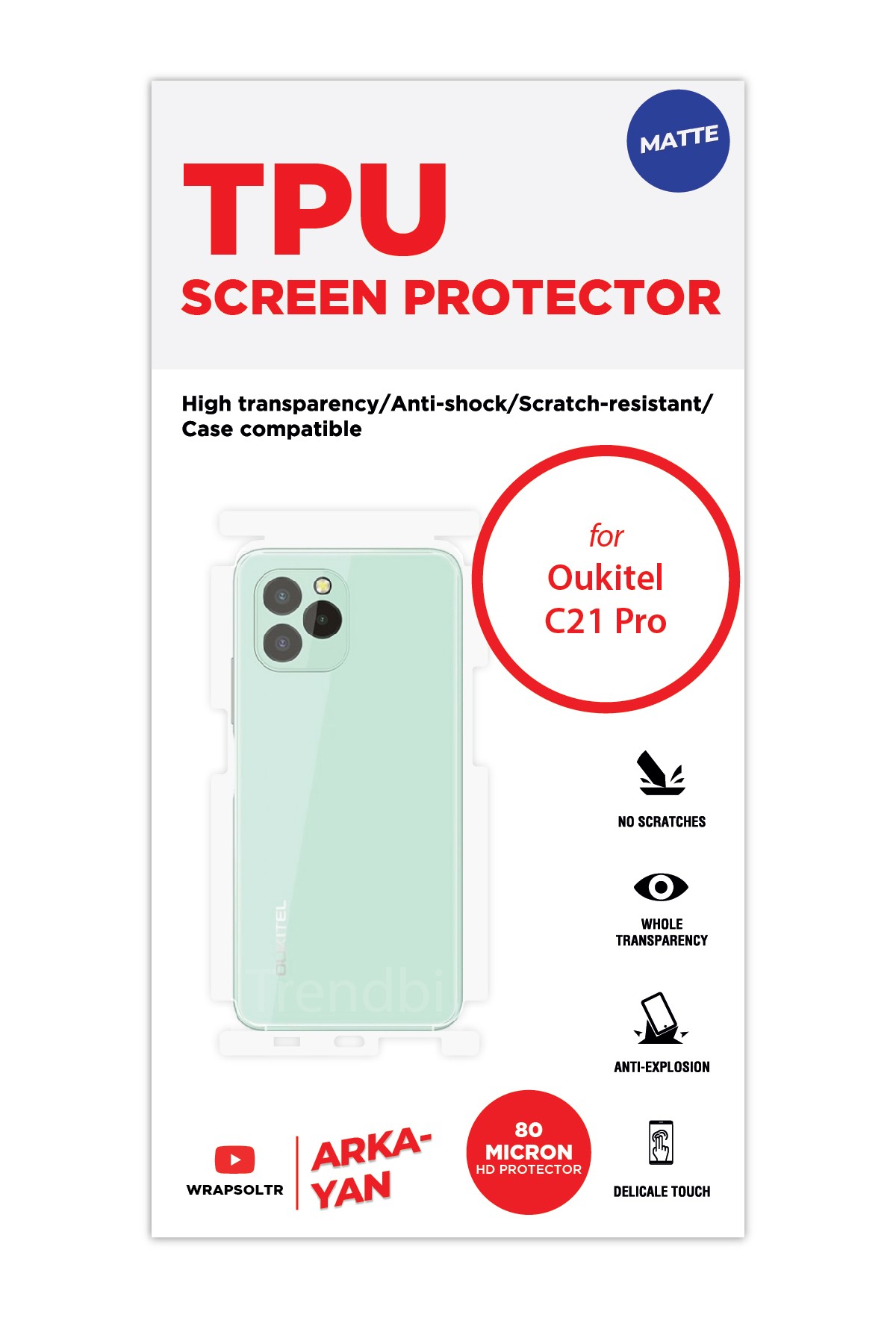 Oukitel C21 Pro - Arka/Yan Koruyucu Mat TPU Film (80 micron)