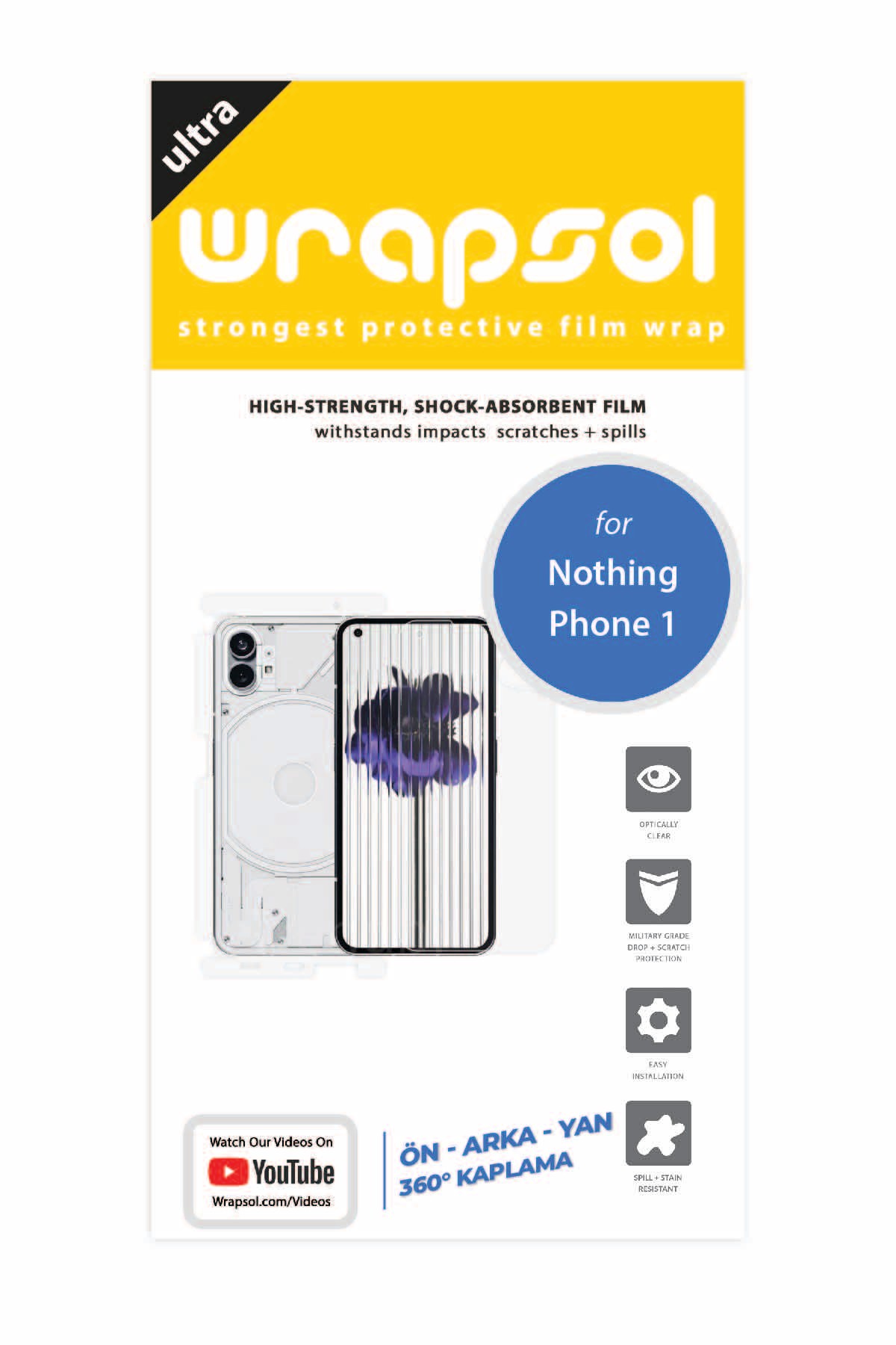 Nothing Phone 1 - Fullbody Koruyucu Parlak Şeffaf Poliüretan Film (150 micron)