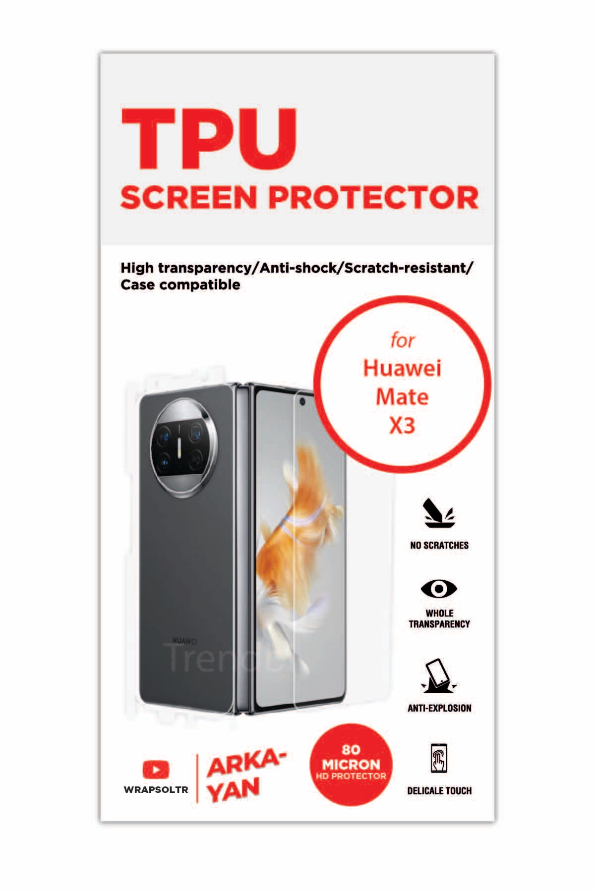 Huawei Mate X3 - Arka/Yan Koruyucu Parlak Şeffaf TPU Film (80 micron)