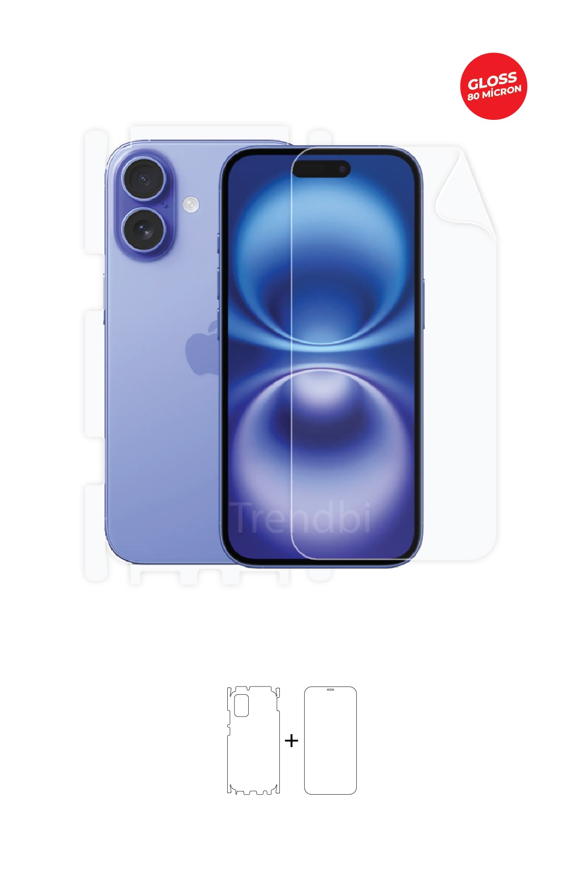 iPhone 16 - Fullbody Koruyucu Parlak Şeffaf TPU Film (80 micron)