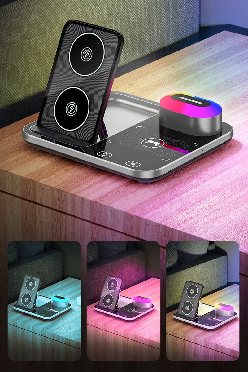 15W Hızlı Wireless Kablosuz Şarj Standı 4 in 1 Masaüstü İstasyon -iPhone-android-watch-airpods Uyumlu