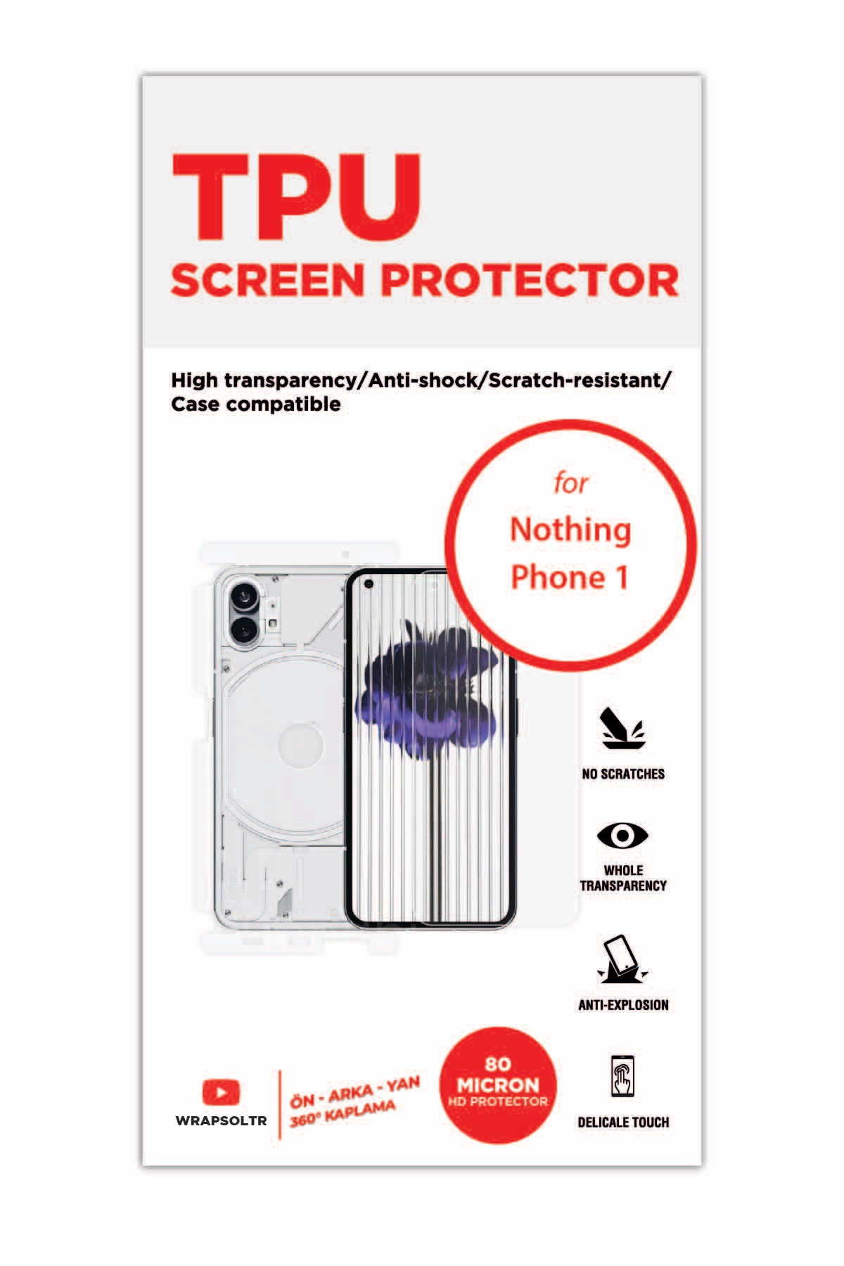 Nothing Phone 1 - Fullbody Koruyucu Parlak Şeffaf TPU Film (80 micron)