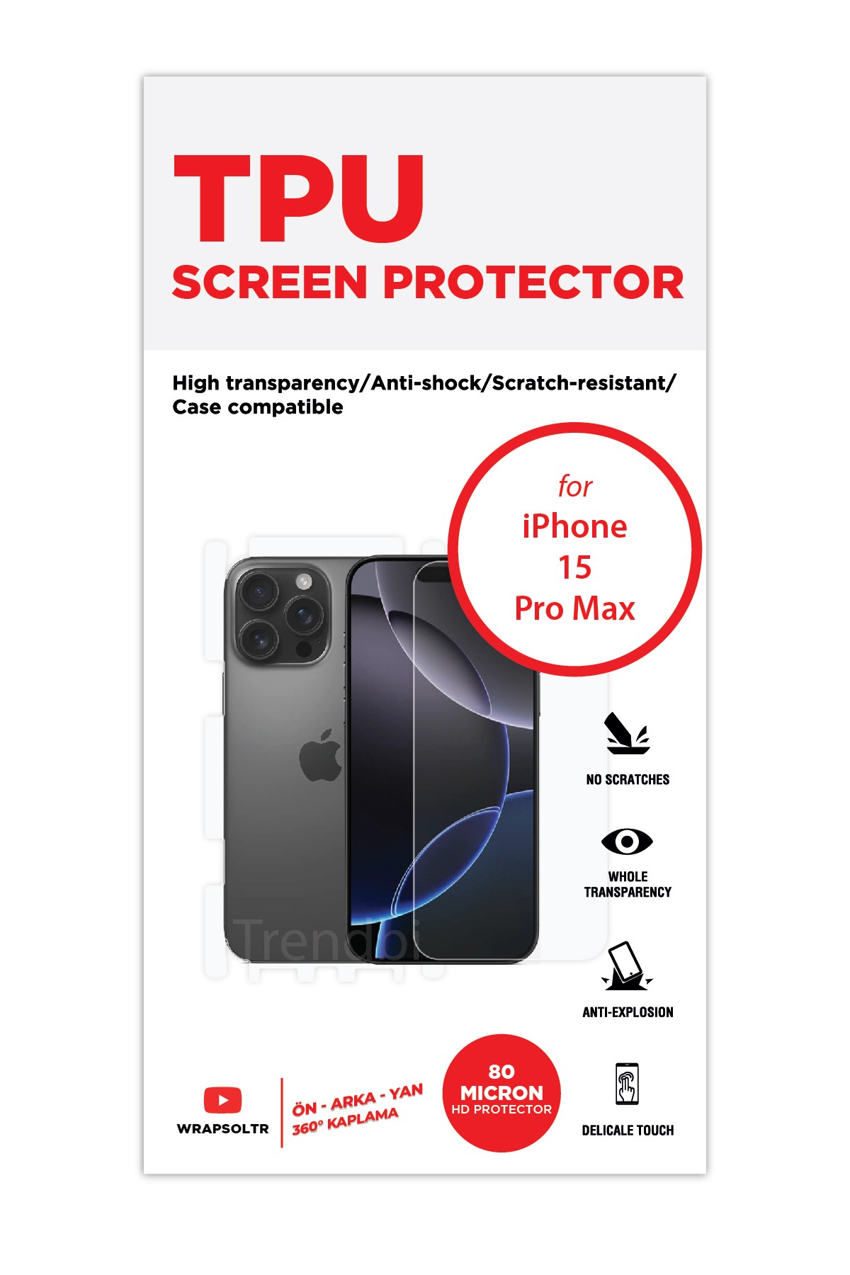 iPhone 16 Pro Max - Fullbody Koruyucu Parlak Şeffaf TPU Film (80 micron)